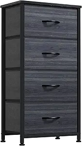 DWVO 4 Drawers Dresser, Dresser for Bedroom, Fabric Storage Tower, Chest of Drawers, Organizer Unit for Closets, Living Room, Sturdy Steel Frame, Wooden Top, Easy Pull Fabric Bins