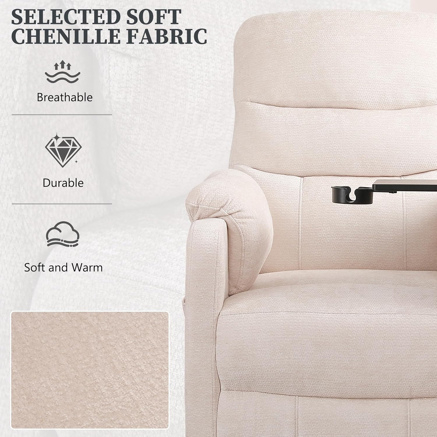 Holaki Power Recliner Chair, Chenille Living Room Chairs Reading Lounge Chair Home Theater Seating with Swivel Tray Table and Footrest for Small Spaces, Nursery(White)