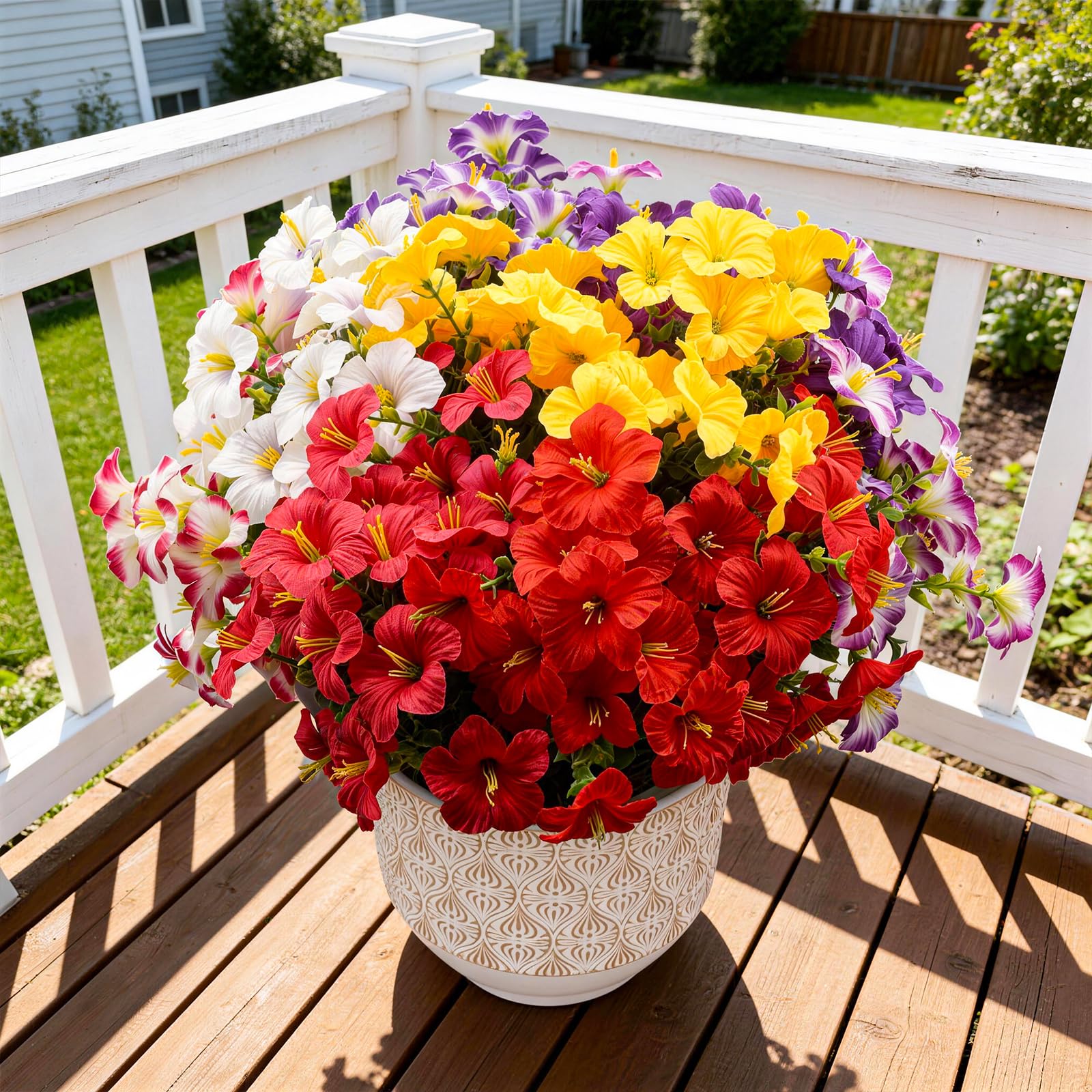 Artificial Flowers for Outdoors Fake Plants Outside, 16 Bundles Silk Morning Glory with Eucalyptus, UV Resistant Realistic Faux Flowers for Planters Porch Patio Garden Balcony Decor (8 Color) - 4