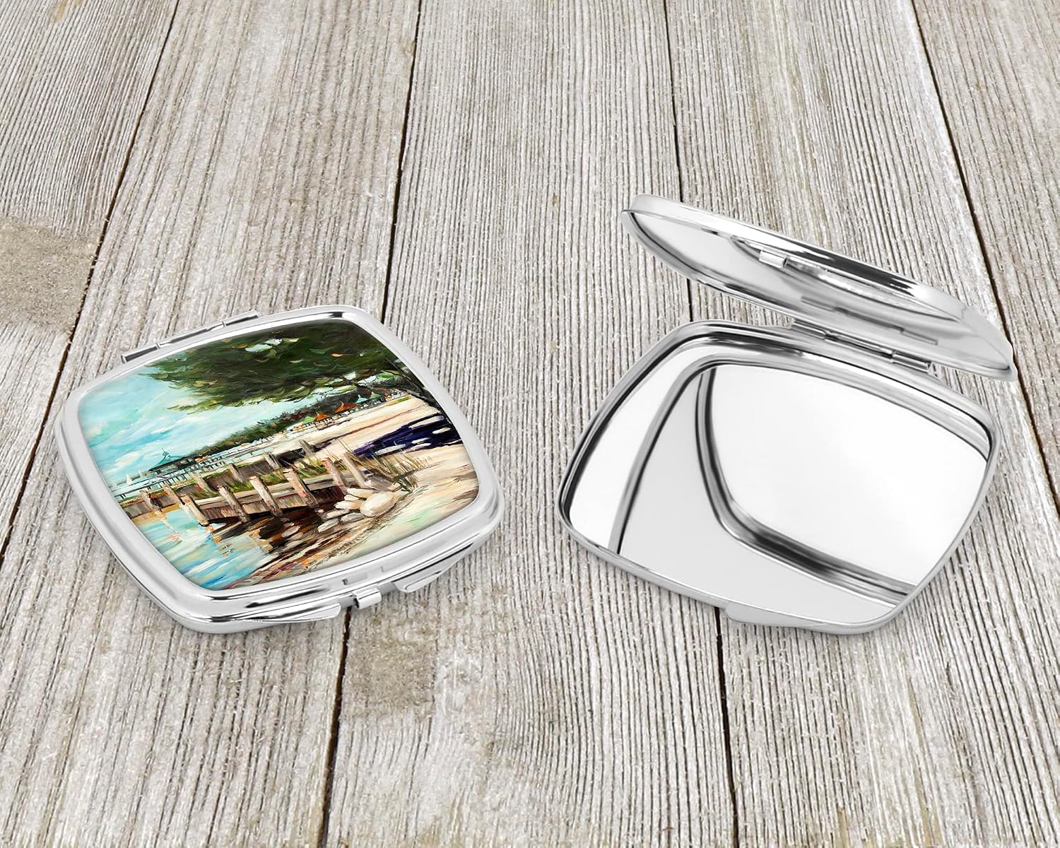 Caroline's Treasures JMK1273SCM At the Pier Sailboats Compact Mirror Decorative Travel Makeup Mirror for Women Girls Gifts Pocket Makeup Mirror Folding Handheld