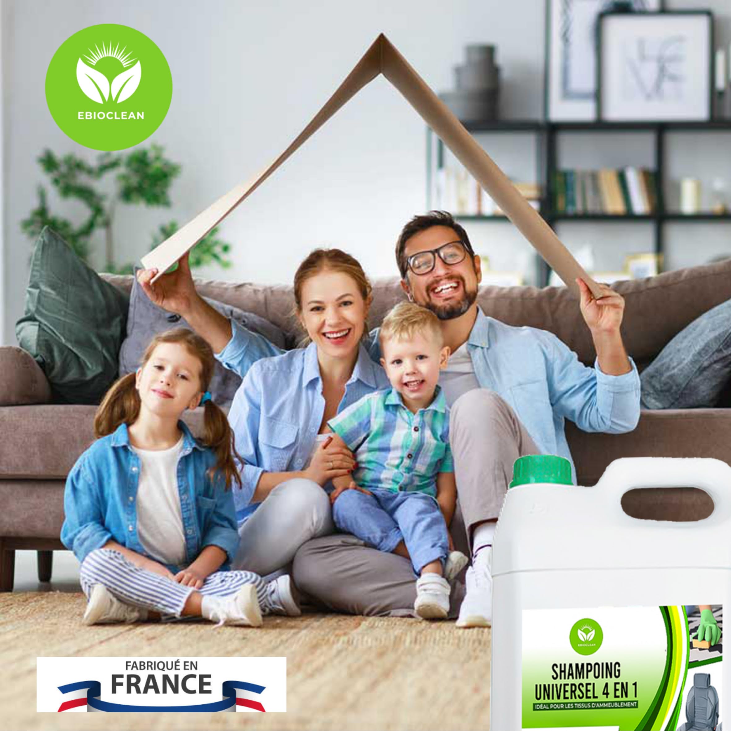 NETTOYANT, ANTI ODEUR spécialement conçu pour tous les tissus d'ameublement (tapis, moquette, canapé, matelas, siège-auto) pour SHAMPOUINEUSE, ASPIRATEUR À EAU concentré et contenu dans 5L