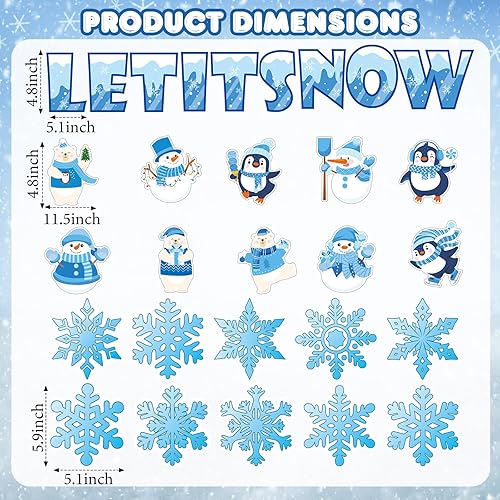 Miniatura 2 de Juego de 70 recortes de tablón de anuncios de copo de nieve de invierno, Navidad, muñeco de nieve, pingüinos, cacao caliente, decoración de aula,