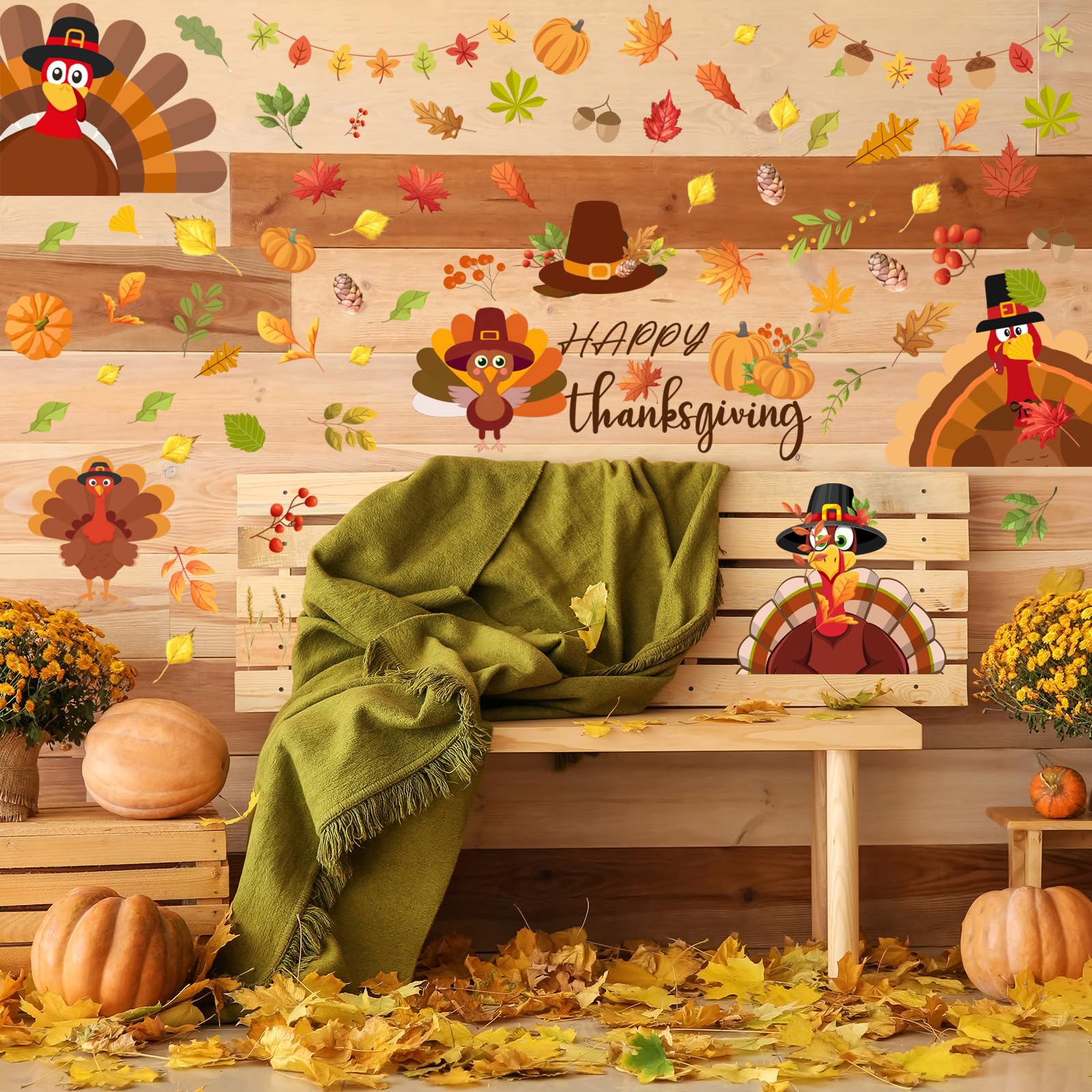 Snapklik.com : 6 Sheets Thanksgiving Wall Decals Turkey Pumpkin Maple