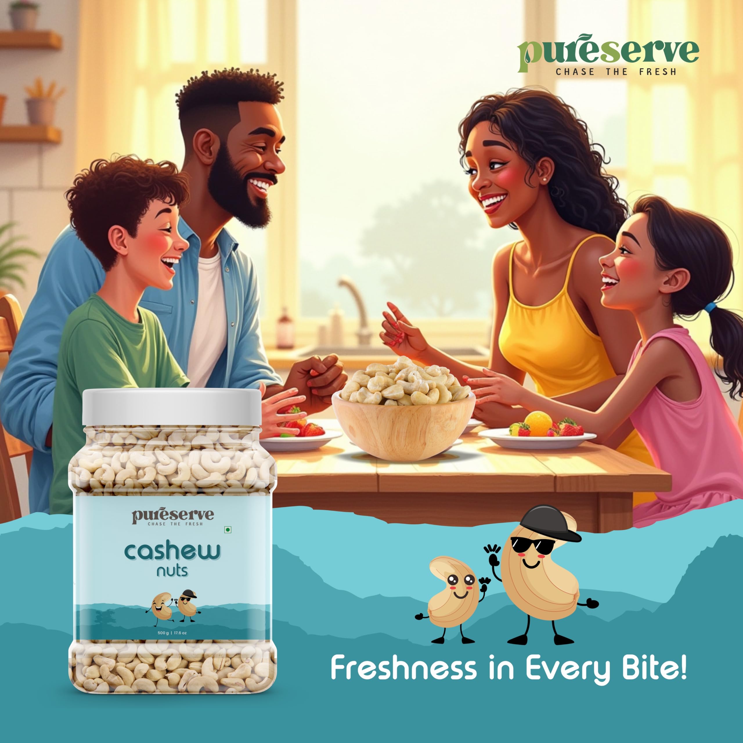 Pureserve Premium Whole Cashews 1Kg (500g*2) - Super Crunchy & Naturally Sweet | Rich in Protein & Healthy Fats | Ideal for Snacking, Cooking & Gifting | Vegan & Gluten-Free - Image 6 thumbnail