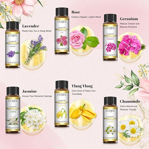 Miniatura 3 de Juego de 6 aceites esenciales puros para difusores, fabricación de jabón y velas, lavanda, rosa, ylang ylang, jazmín, geranio, manzanilla, aceites