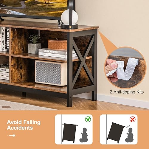 Miniatura 7 de Tangkula Soporte de TV para televisores de hasta 55 pulgadas, centro de entretenimiento de granja de 47 pulgadas con 4 estantes abiertos y agujeros