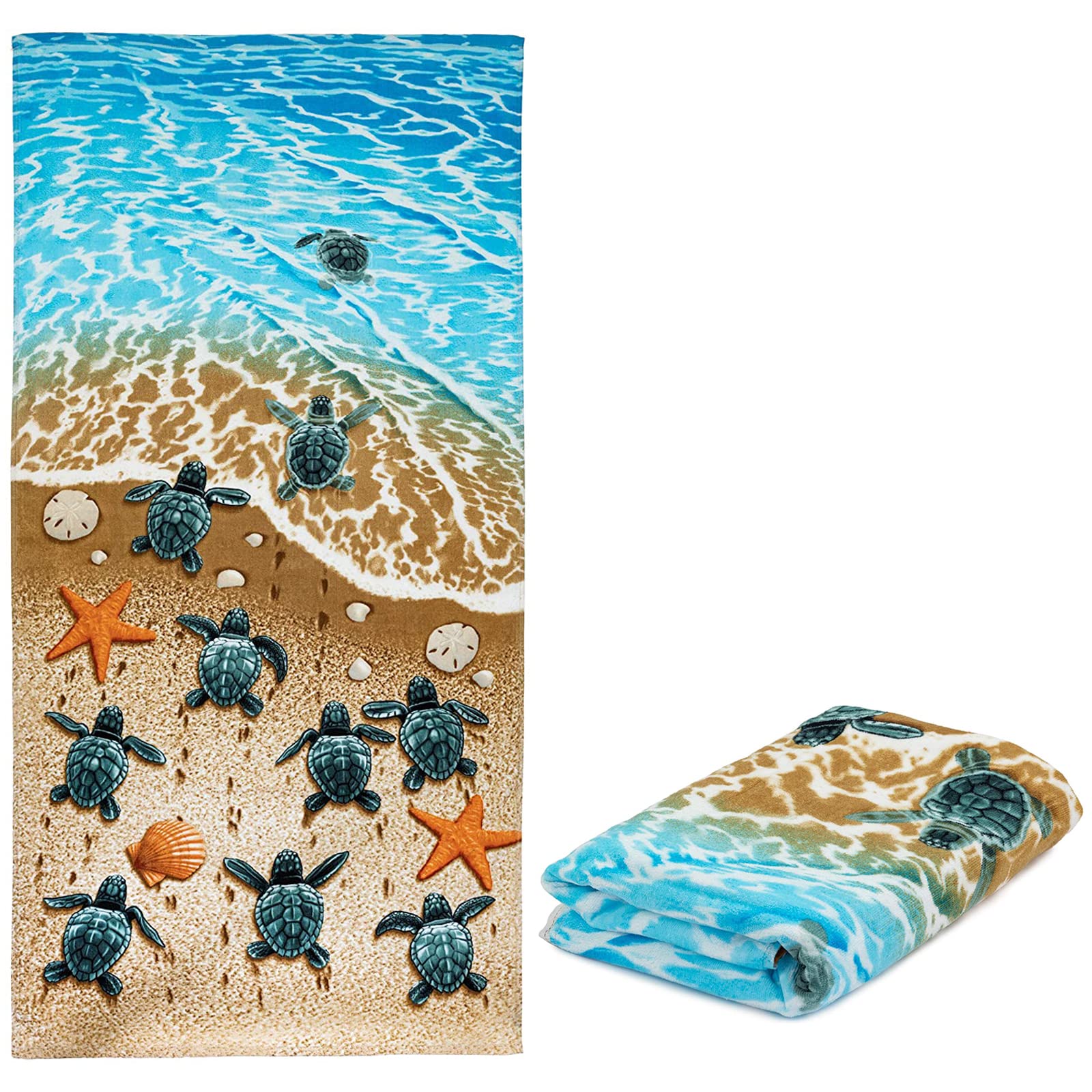 Dawhud Direct 30" x 60" Beach Towel - Large Sea Turtle Print - Microfiber Bath Towel for Women, Girls, Kids, Men - Oversized Pool and Swimming Drying