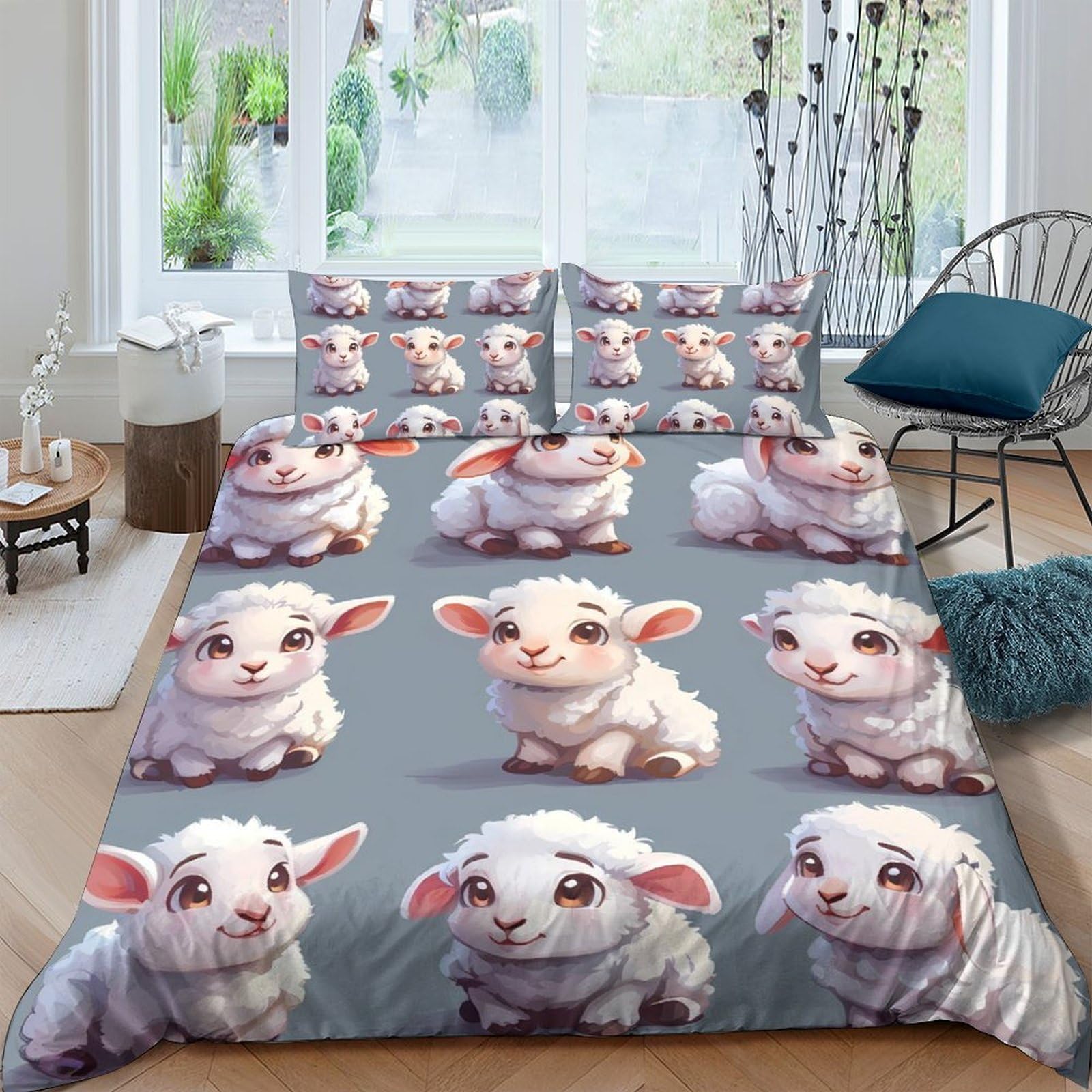 Ctjqhvkz Style-6 3D Printed Cute Lamb Fitted Sheet Microfiber Soft Grey Cartoon Sheep Bed Cover Anti-Slip Machine Washable For Bedroom Dorm Single（135X200cm）