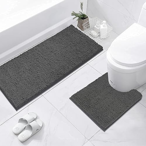 Miniatura 6 de ITSOFT Alfombra de baño de chenilla suave antideslizante para alfombra de baño, alfombra absorbente de agua, lavable a máquina, gris carbón, 47 x 21
