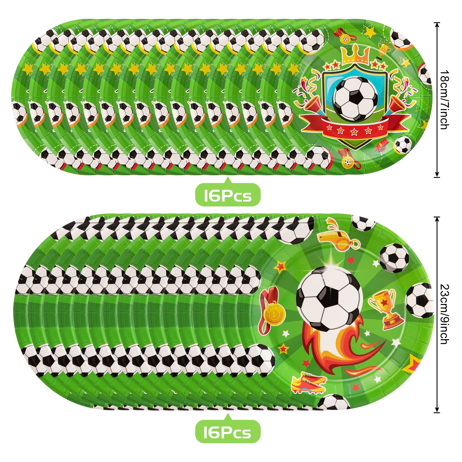 PHOGARY 84 Piezas Decoración Cumpleaños Fútbol, Vajilla Cumpleaños para 16 Personas, Platos, Tazas, Servilletas, Pajillas