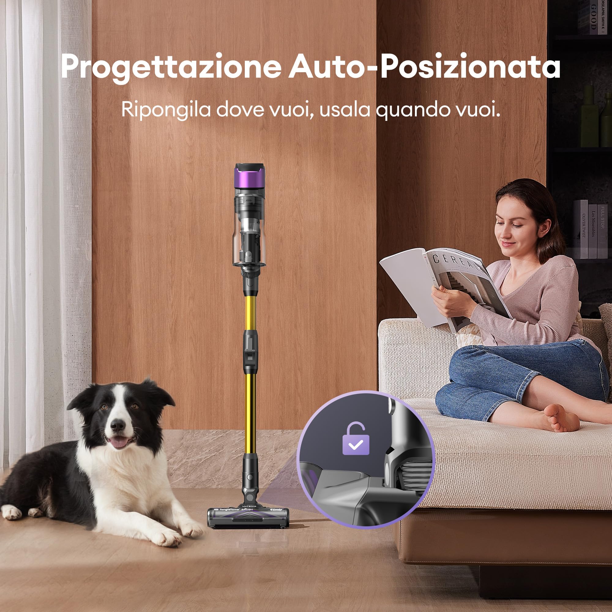 Ultenic Aspirapolvere Senza Fili 55Kpa/60Min, Scopa Elettrica Senza Fili Potente con Tubo Pieghevole, Upgrade Spazzola Anti-Groviglio, Aspirapolvere Autoportante per Tappeti Pavimenti Peli Animali