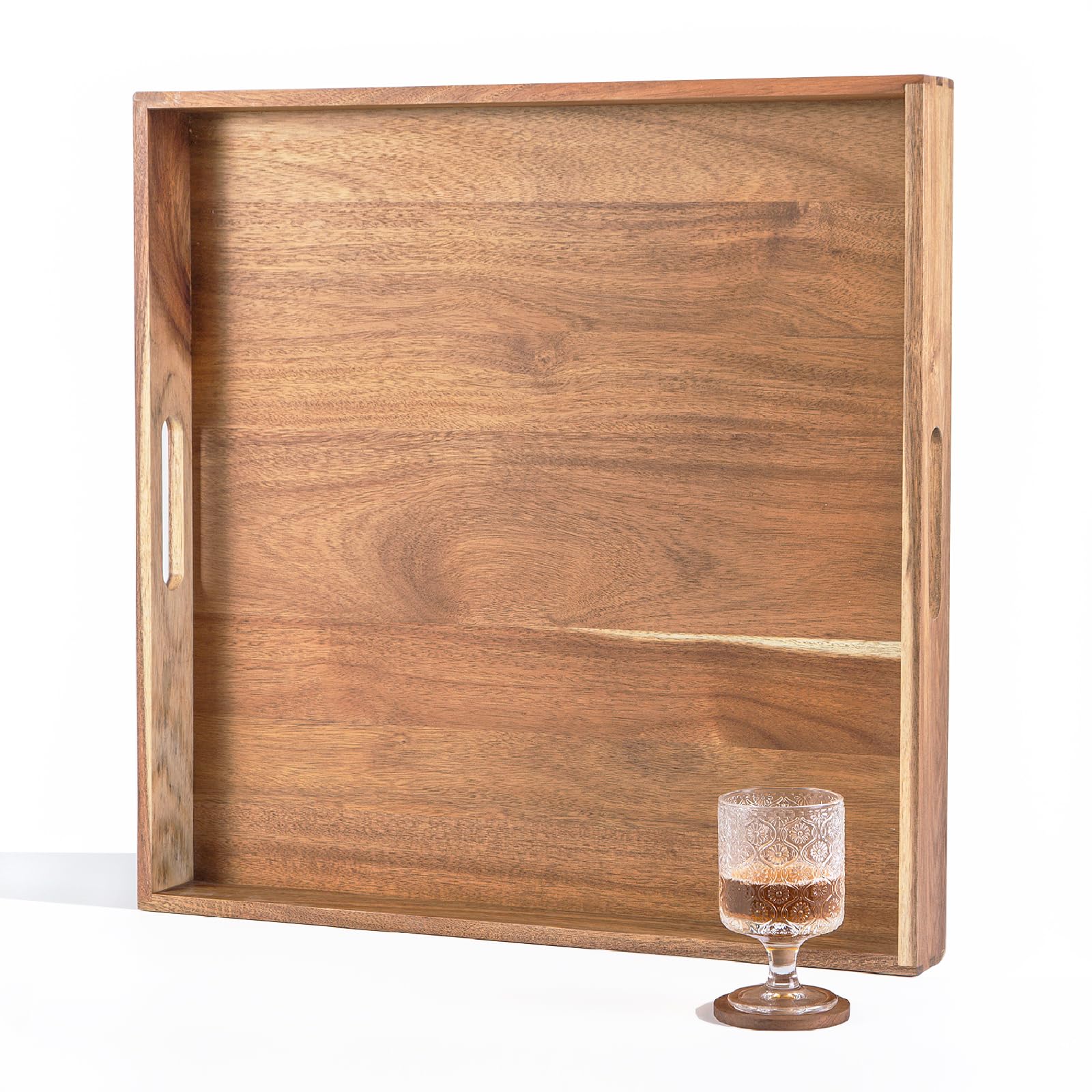 Wooden Serving Tray with Handles 22 Inch Extra Large Square Ottoman Tray Acacia Large Wood Trays Ottoman Living Room Wooden Trays