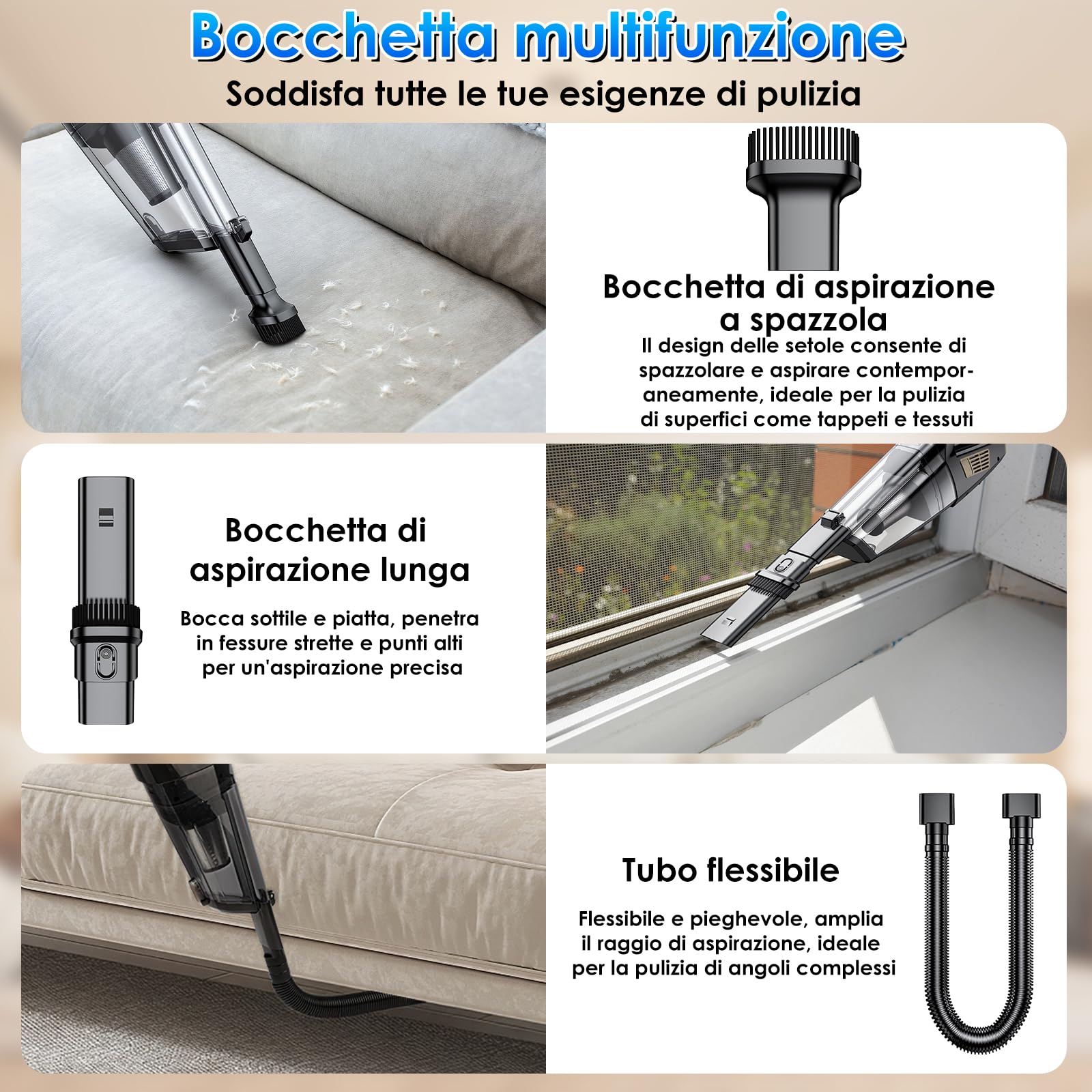Aspirapolvere Potente, 15000pa Aspirapolvere Auto, Aspirabriciole Senza Fili con 2 Filtri, Potente, leggero e portatile, Durata della batteria fino a 30min, per auto, casa e peli di animali domestici