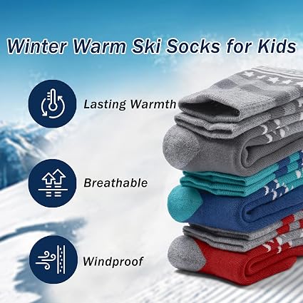 Chaussettes Ski Enfant Qterdiz - Lot De 3 Paires - Thermo Épaisses - Unisexe - Sport Hiver