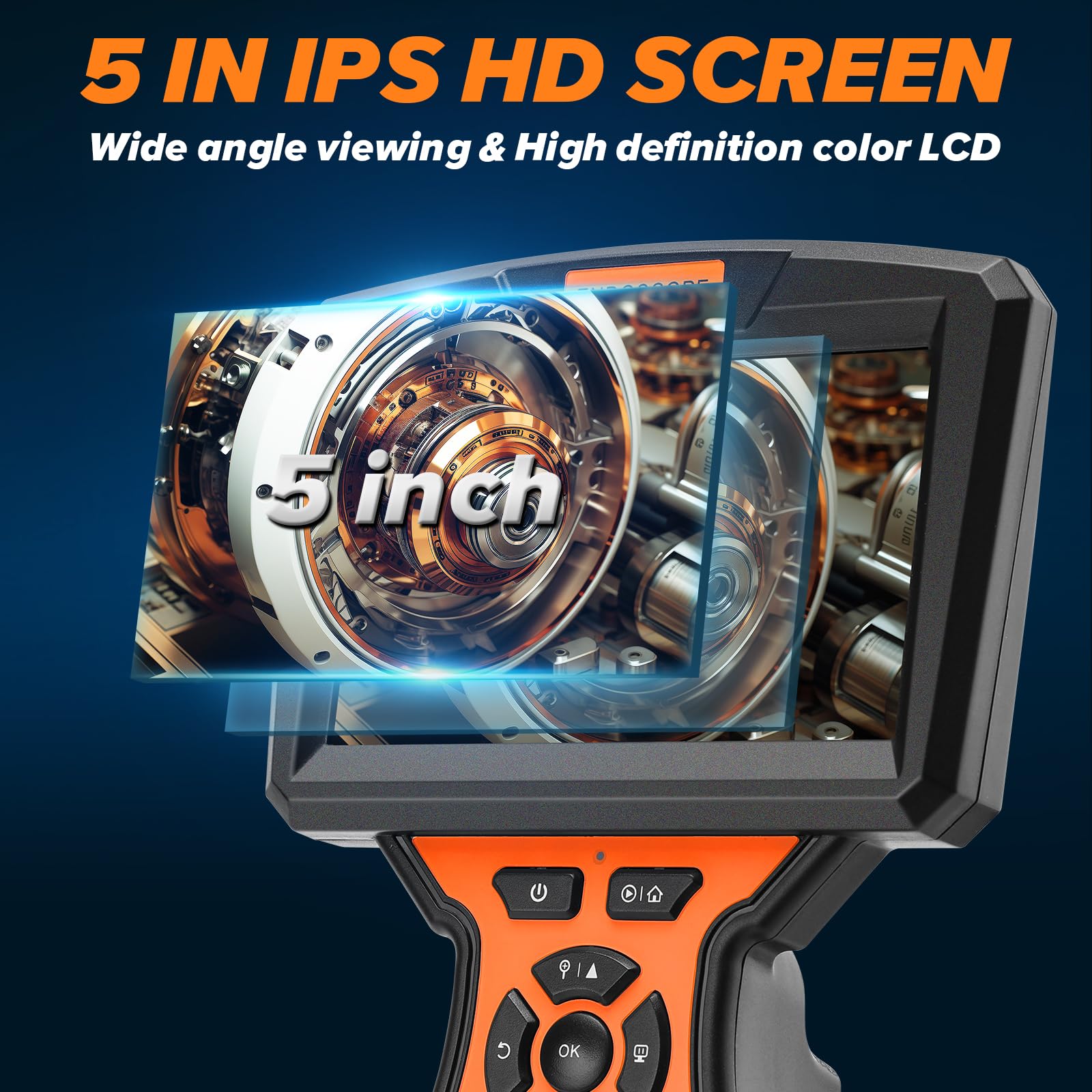 WADEO Endoscopio a Tripla Lente, 1920P HD Grande Sonda telecamera IPS da 5'', Telecamera Endoscopica Impermeabile IP67 con 8 Luci, Pixel da 200 W, Cavo da 10m, Tipo C, scheda TF da 32 GB allegata