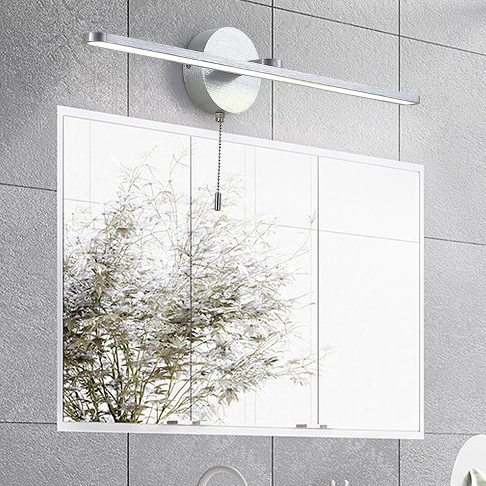 LED Wandlampe Spiegelleuchte Bad Wandleuchte Indoor mit Zugschalter Wandbeleuchtung Modern Badezimmer Wandleuchten Wasserdichte Aluminium für Schlafzimmer Wohnzimmer Flur (Silbrig,Warmes Licht)