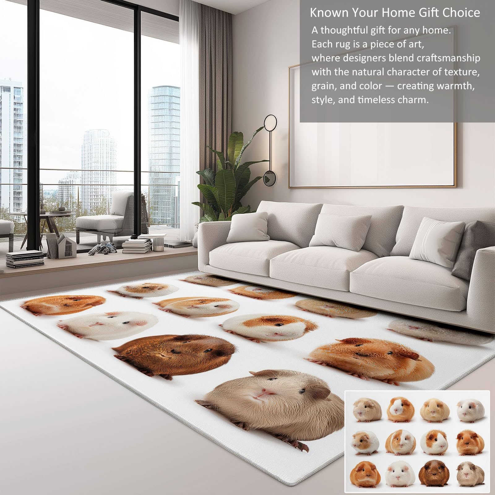 Alfombra antideslizante con diseño de conejillo de indias de animales, 100 x 160 cm, alfombra para dormitorio de niños y niñas, alfombra de suelo para sala de estar, dormitorio, alfombra de juegos