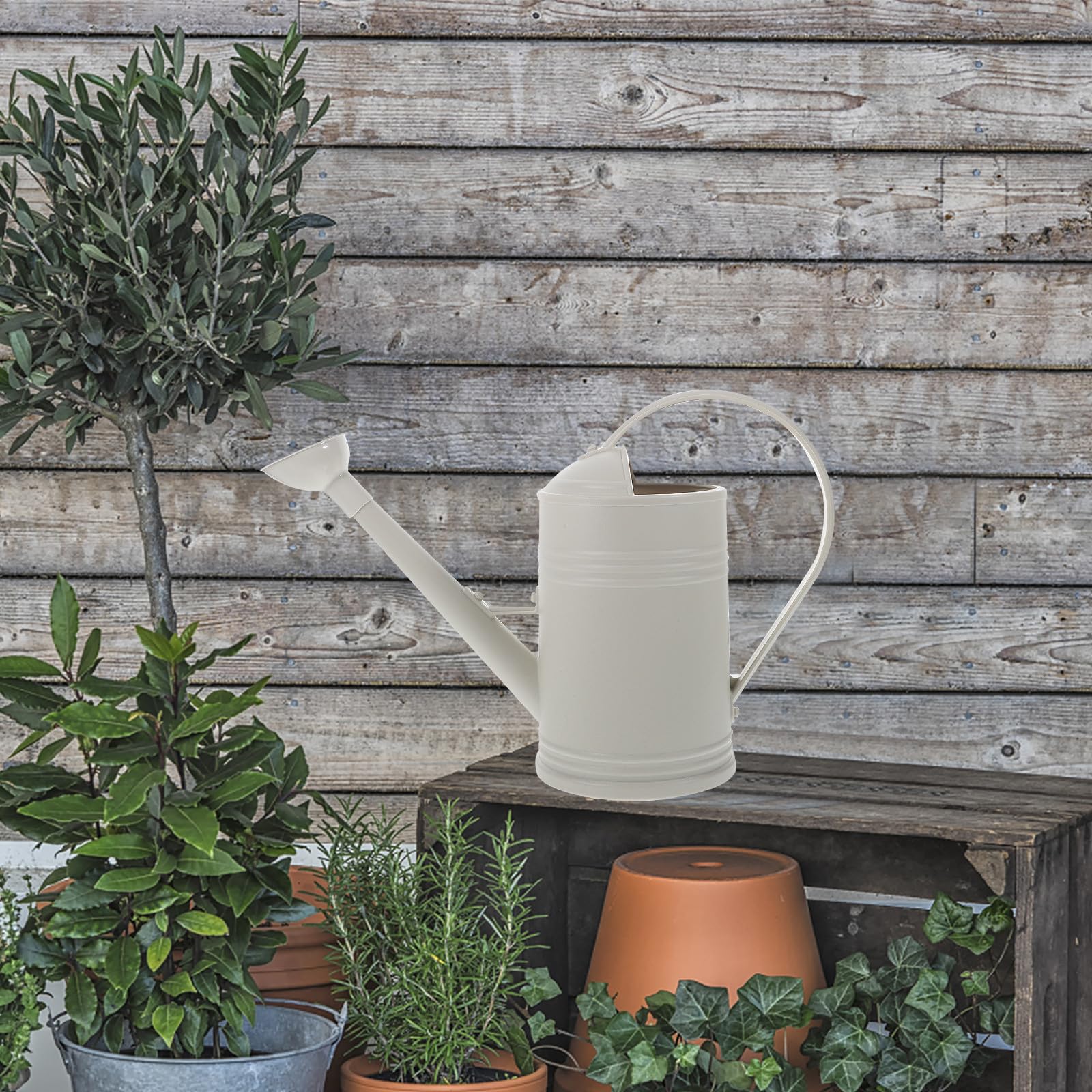 Regadera de Jardín 18L Boquilla Larga Material Acero Inoxidable y Plástico Color Beige Claro para Interior y Exterior Riego de Plantas Suculentas y Flores Capacidad Grande y