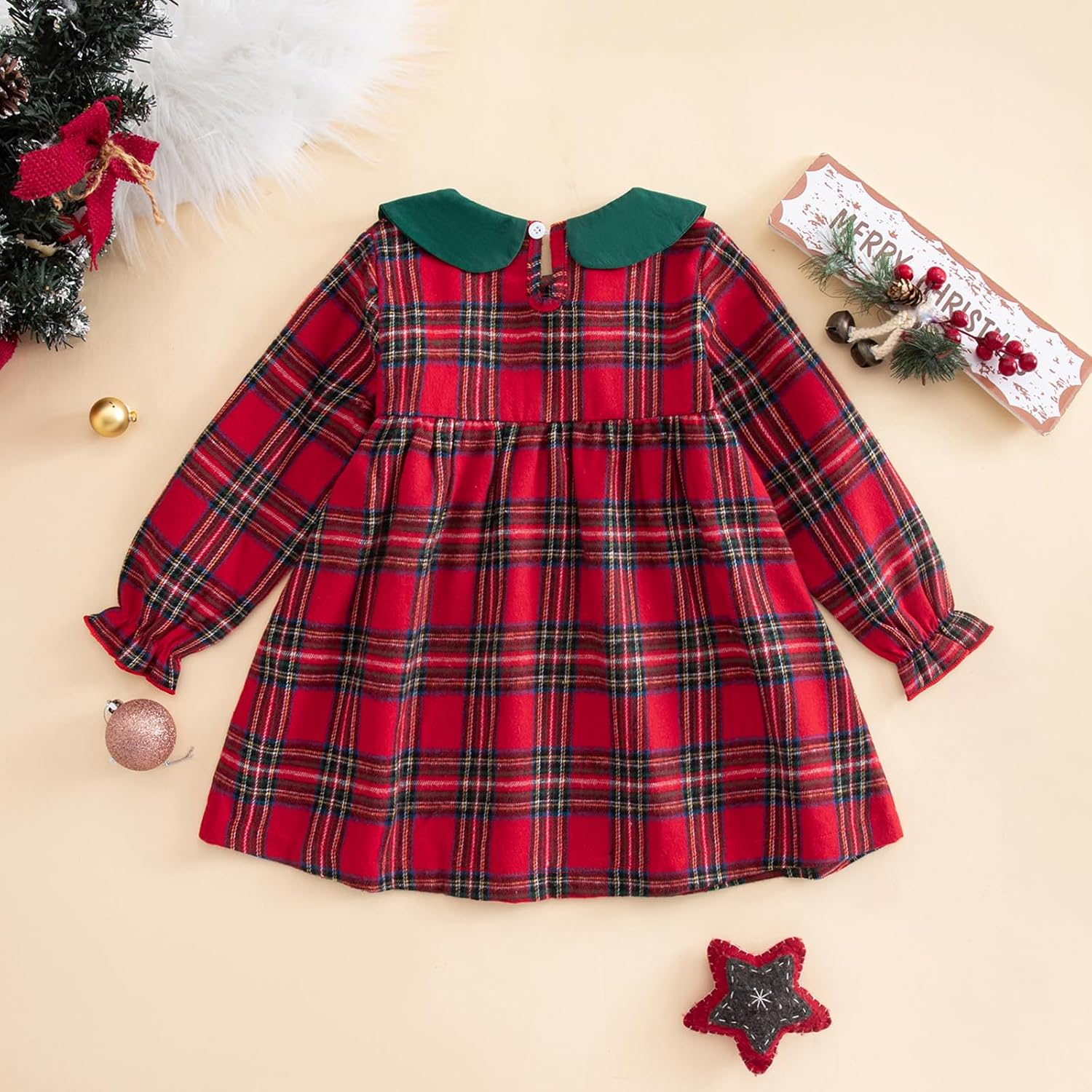 Toddler Baby Girls Christmas Outfit Plaid Dress Christmas Dress Santa Merry Embroidered Fall Winter Holiday Dresses - Image 7