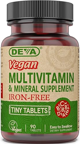 Deva Nutrition Tabletas multivitamínicas veganas pequeñas sin hierro 90 unidades