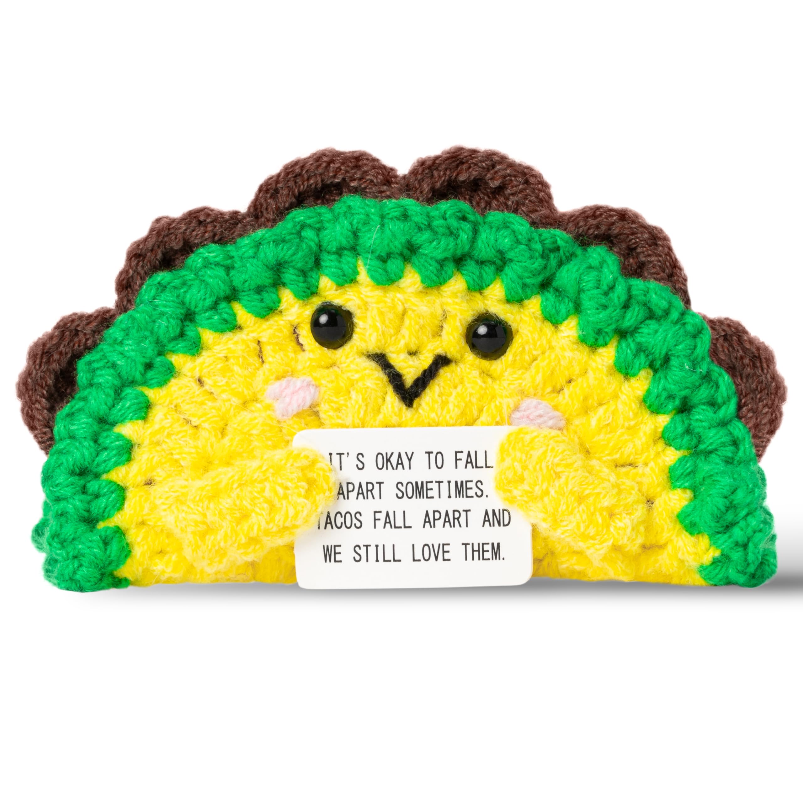 DJianrang Valentine Positive Taco Crochet - Mini Positive Knitted Doll with Encouragement Word Card, Cute Emotional Support Toys Desk Decor Funny
