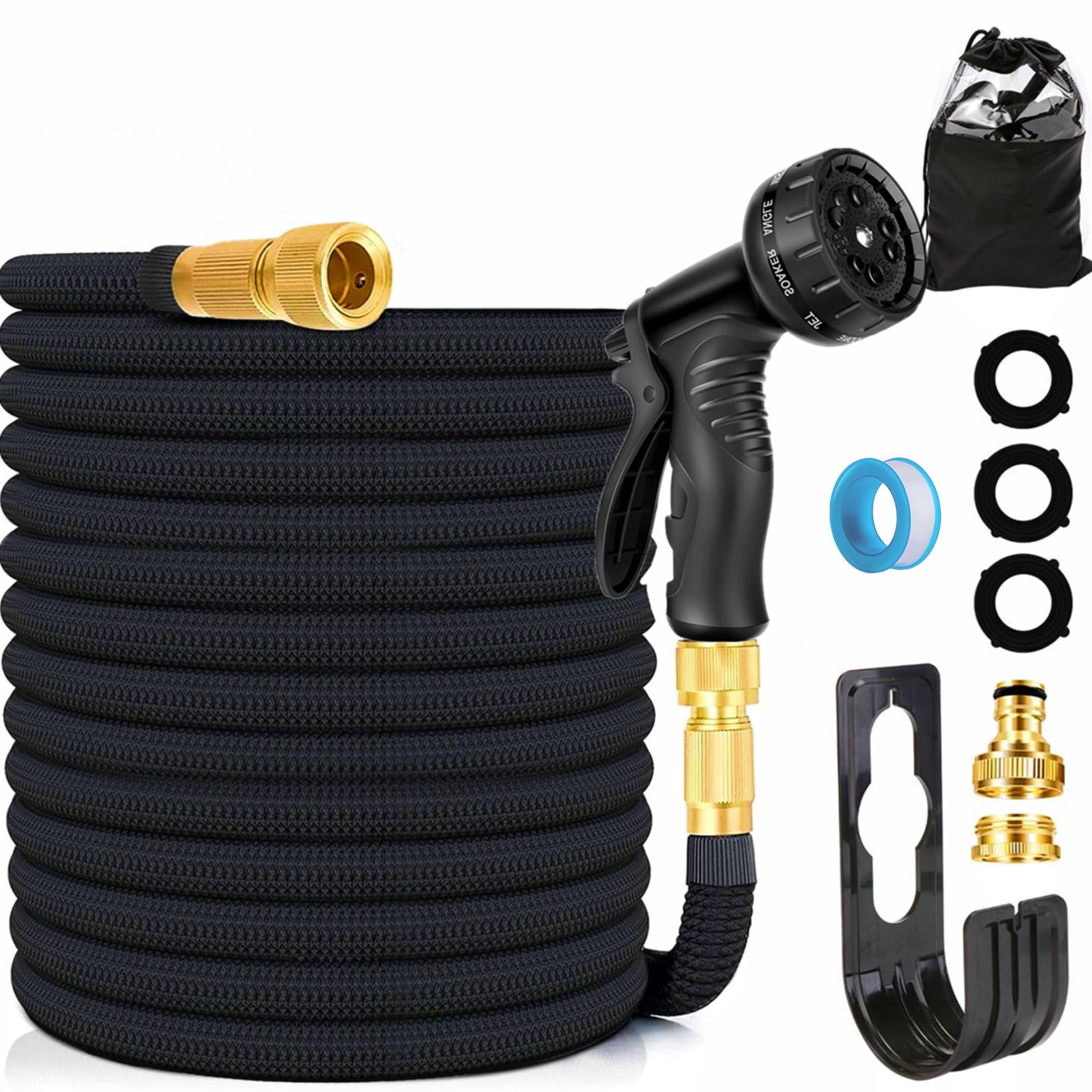 Xpendhoze 100Ft Expandable Garden Hose,Hose Pipe With 10-Pattern Spray Gun，Garden Hosepipe,With 1/2" & 3/4" Brass Connector - Multi-Purpose Expanding Hose Pipe,Leak-Proof Retractable Hose Pipe,Kink-Free (100Ft)