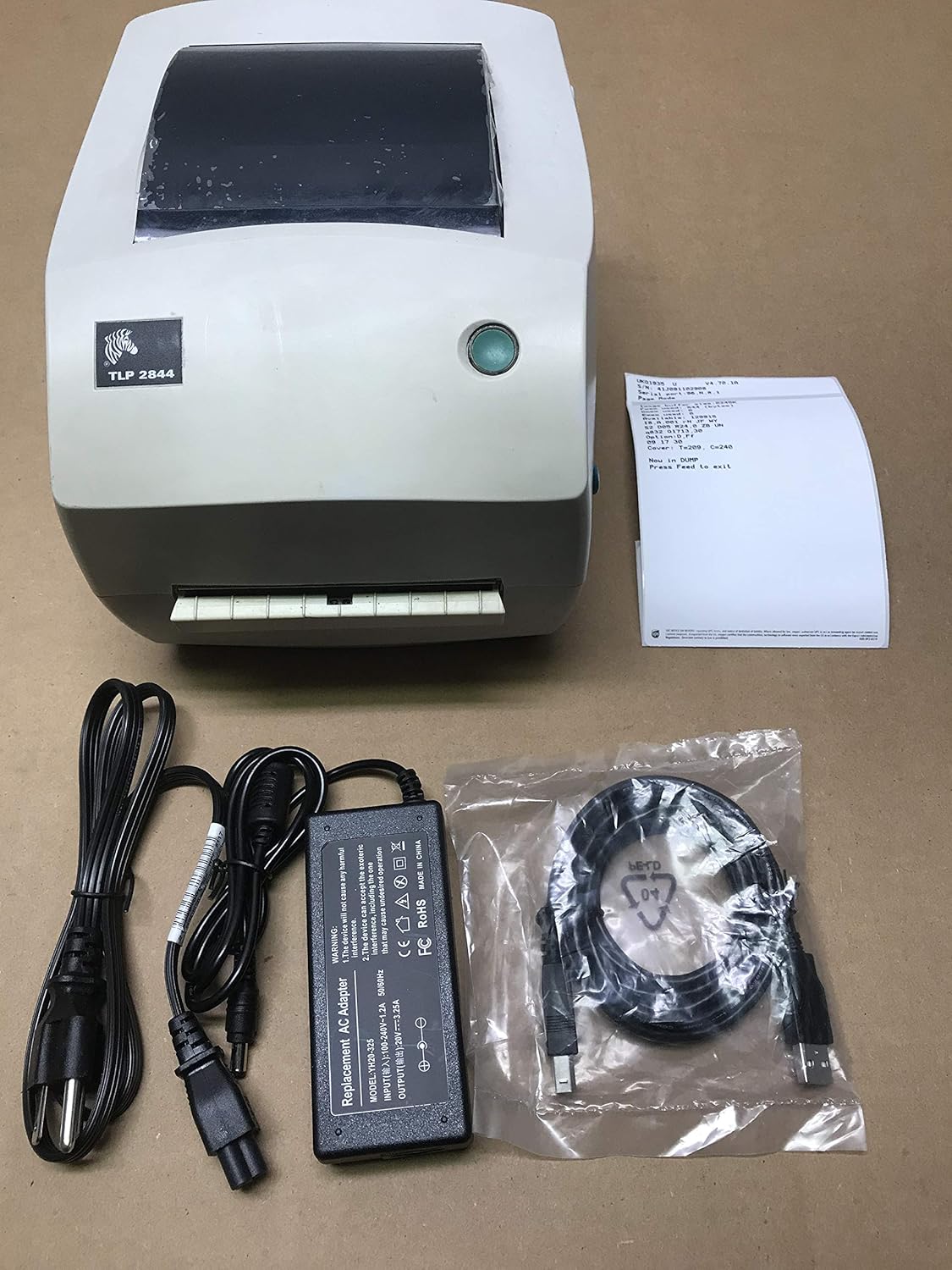 Zebra TLP 2844 Printer 2844103010001 W/New Adapter, USB & Power