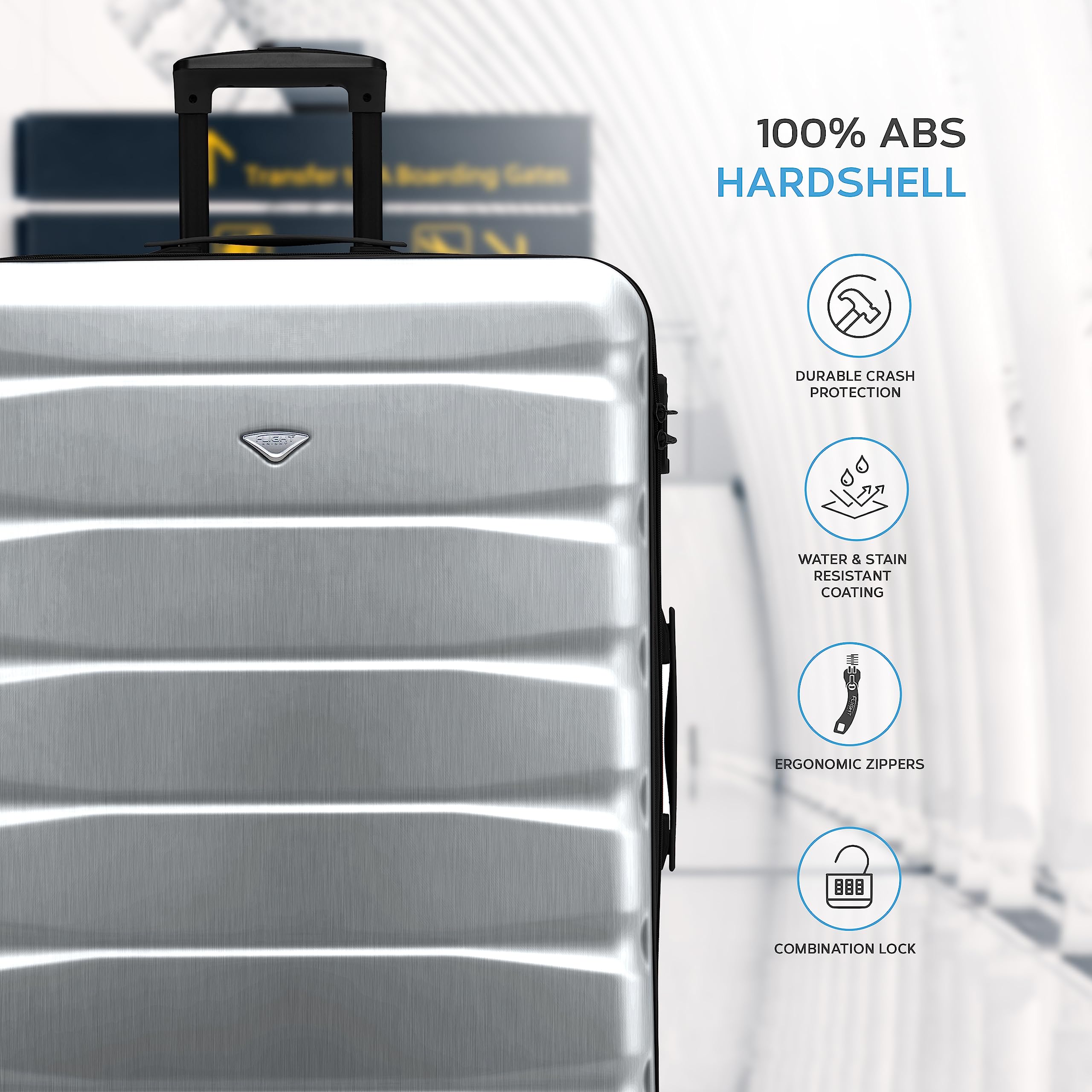 Flight Knight Lightweight 4 Wheel ABS Hard Case Extra Large Suitcase Approved for Over 100 Airlines Including easyJet, British Airways, Ryanair, Jet2, Emirates & Many More - Check-in Large Size 29"