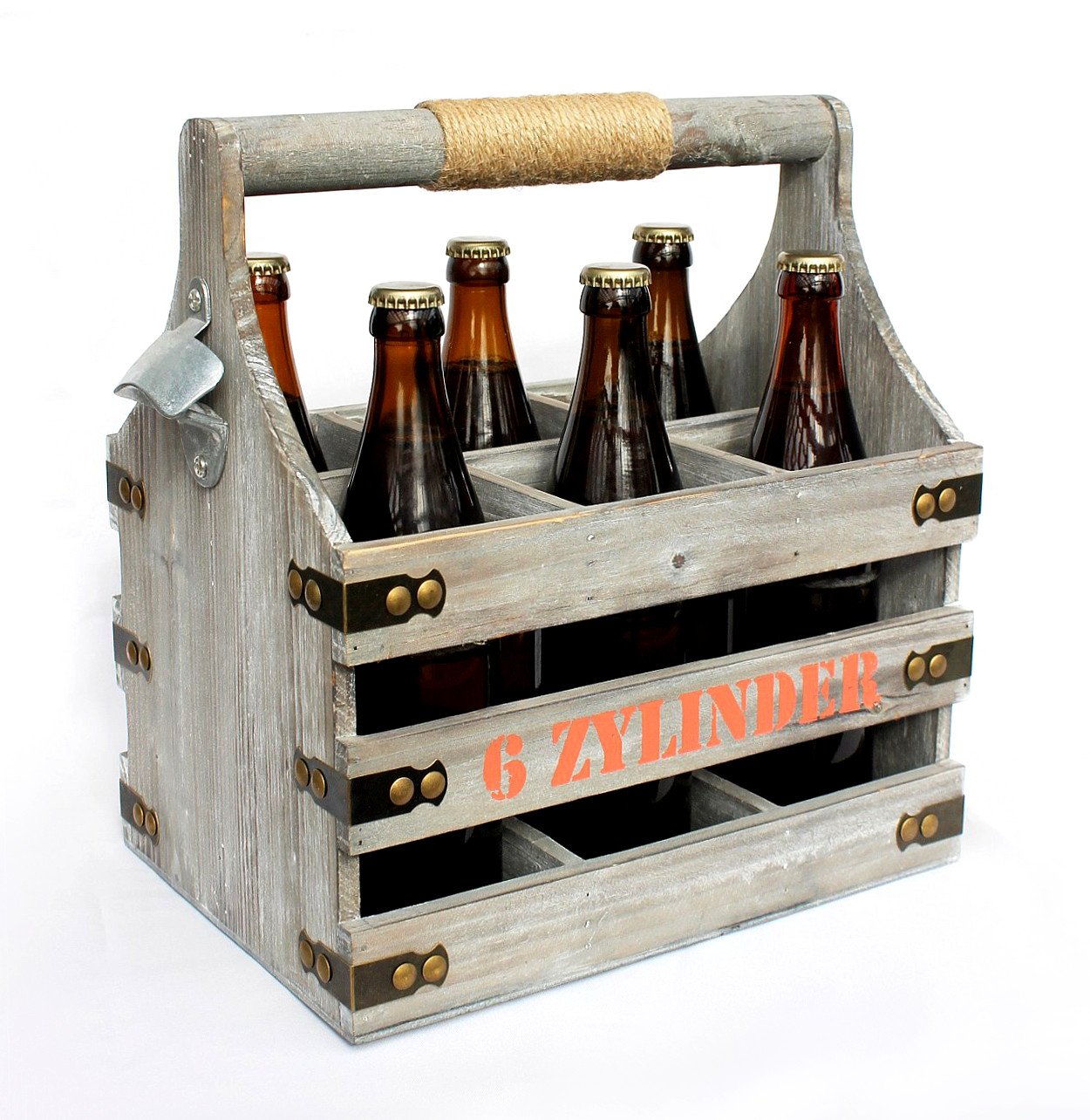 Portabottiglie In Metallo DanDiBo Con Apribottiglie - 6 Posti Per 0,33-1L - Argento 33x33x20 Cm - 4
