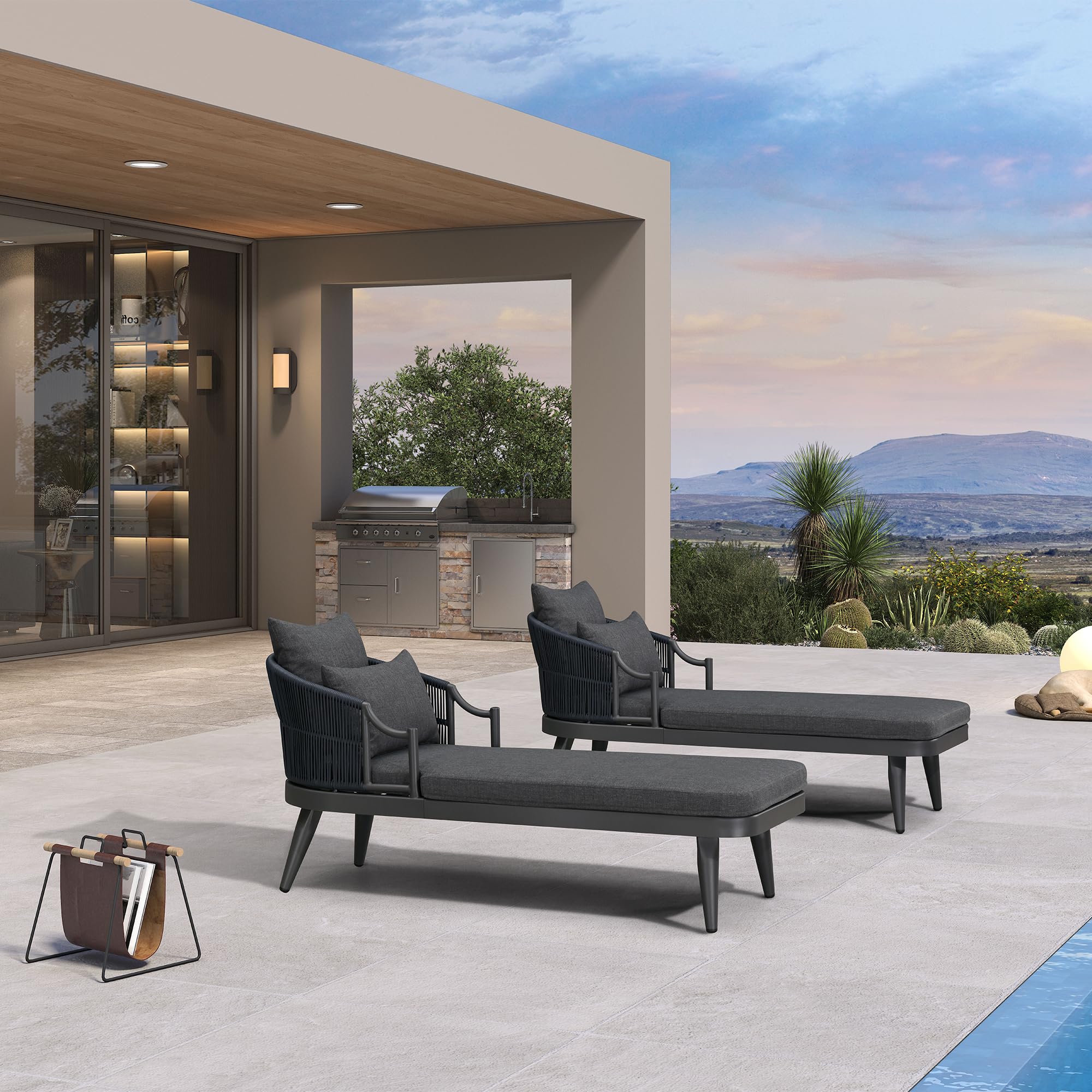 PURPLE LEAF Patio Chaise Lounge Set of 2 with Soft Cushion, Grey