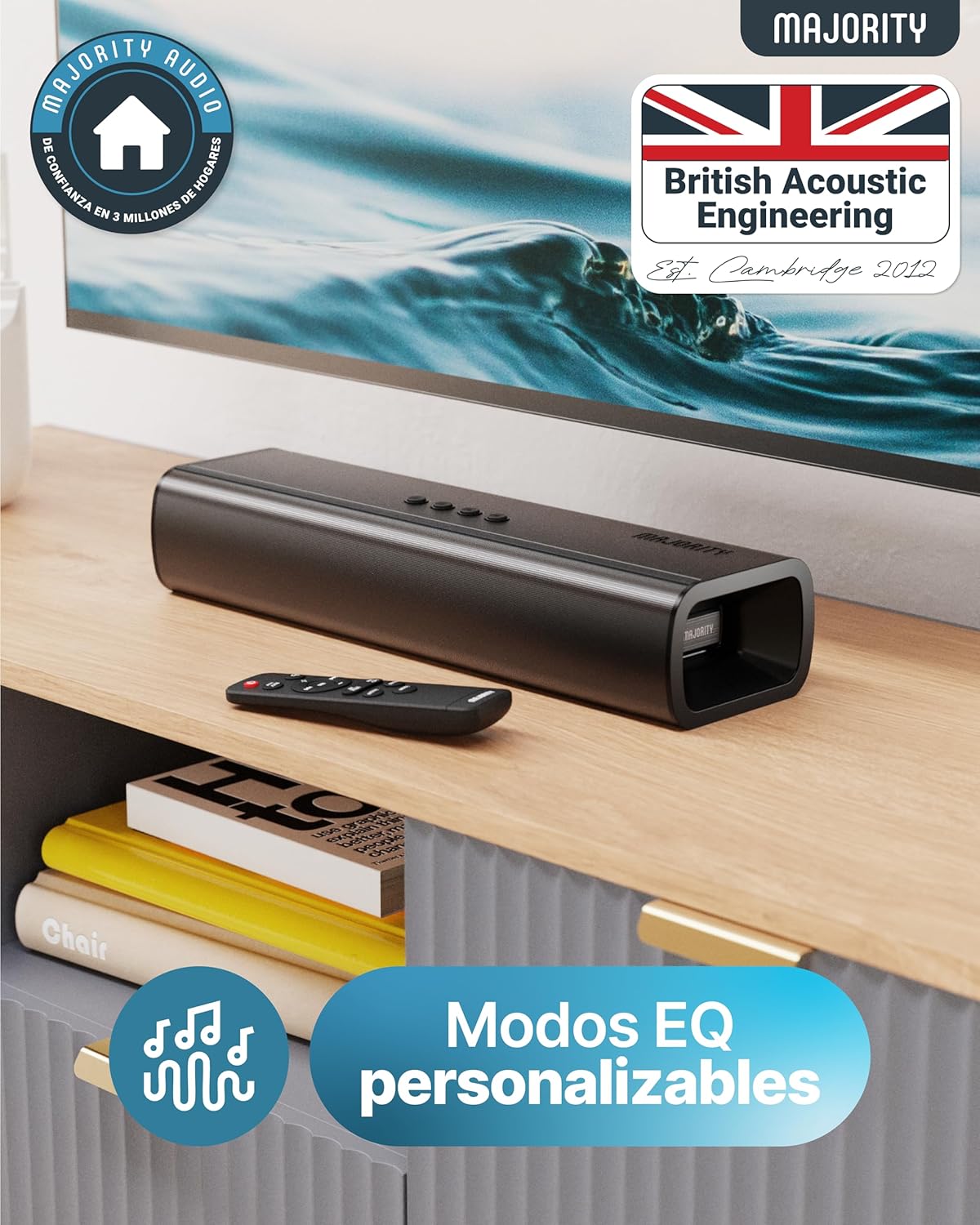 MAJORITY Naga 40 Barra de Sonido TV | Soundbar Bluetooth | 80W 2.0 Altavoces para TV | HDMI ARC Sound Bar Altavoz | 40cm Barra de Sonido PC | Kit de Montaje en Pared y Mando a Distancia Incluidos