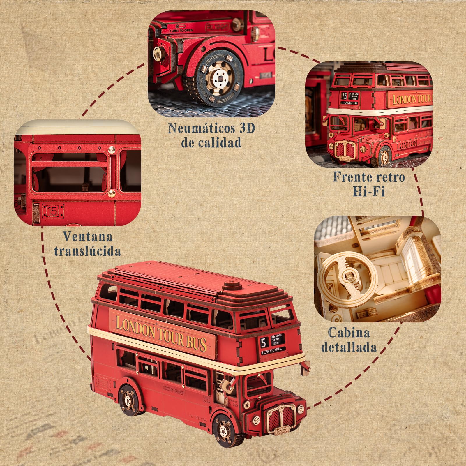 Rolife Puzzle 3D Madera London Tour Bus Maquetas para Construir Adultos Modelismo Maquetas DIY Kit Manualidades para Adultos TGM02