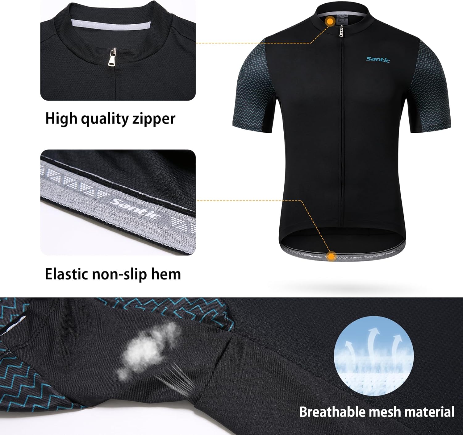 Santic Men's Cycling Jersey Short Sleeve Tops Pro Road Bike Shirt Full Zipper UPF 50+ MTB Jersey with Pockets - Image 4