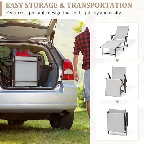 Miniatura 6 de Juego de 3 piezas de tumbona y mesa auxiliar, silla de salón para exteriores con mesa auxiliar reclinable con respaldo ajustable de 8 posiciones y
