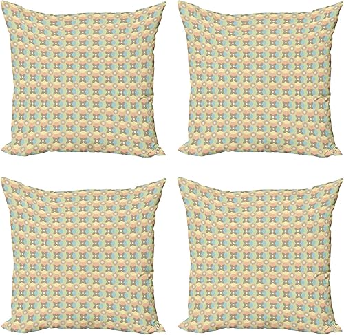Ambesonne Retro Decorative Throw Pillow Case Pack of 4, Vintage Pale Toned Circular Shapes Victorian Design Inspired Antique Illustration, Cushion