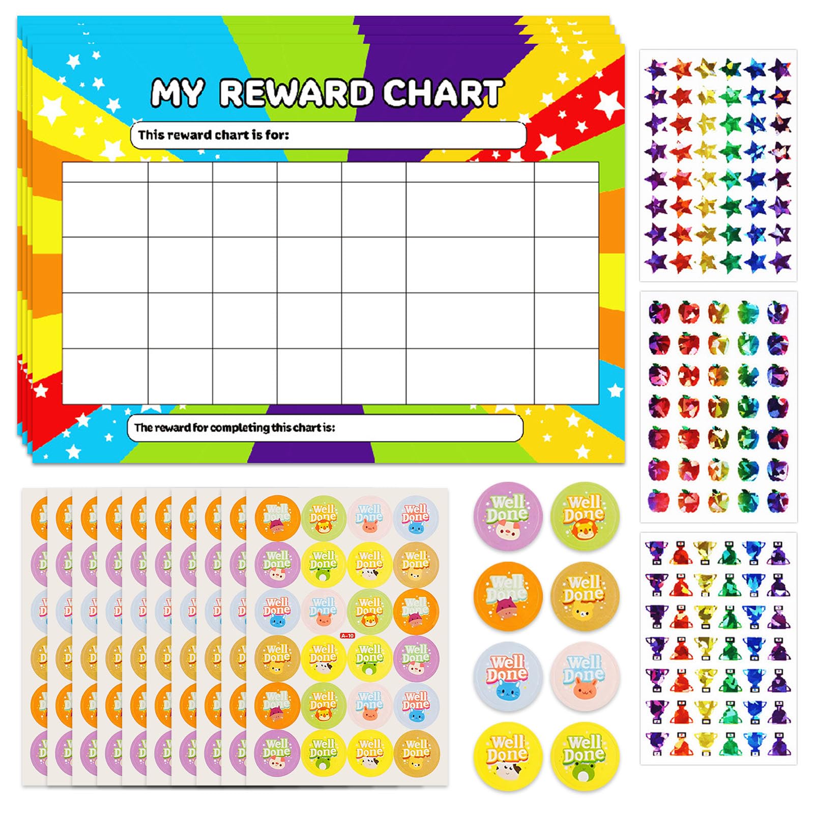 Reward Chart Set 17PCS Sticker Chart with Stickers, Star Chart for Good Behaviour