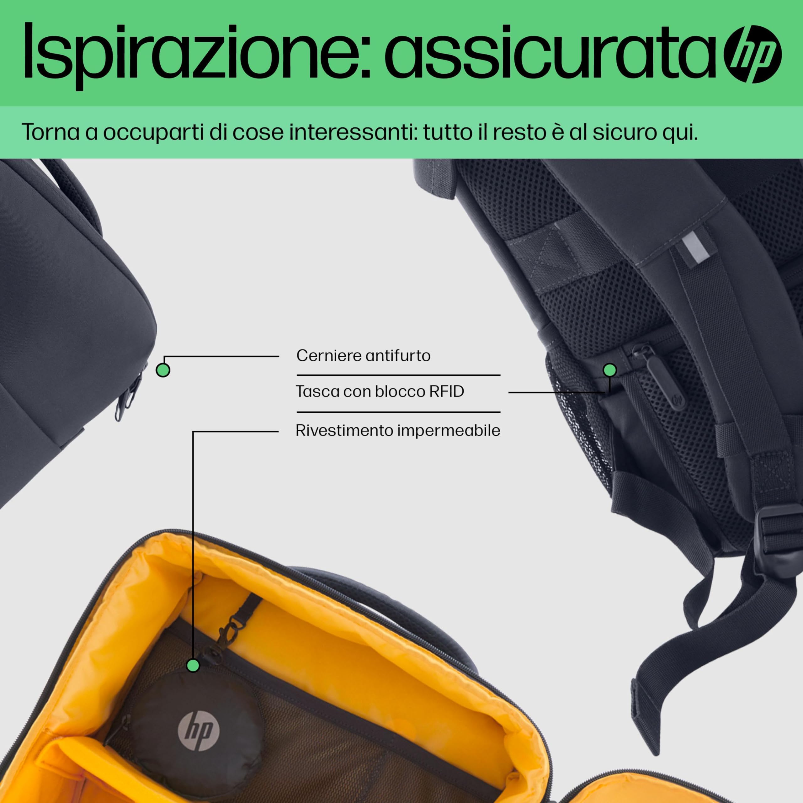 HP Creator, Zaino per Notebook 16,1” per Computer e Tablet, Tasche e Divisori Interni Imbottiti, Cover impermeabile, Tasca con Blocco RFID, Realizzato con Materiale Riciclato, Blu scuro
