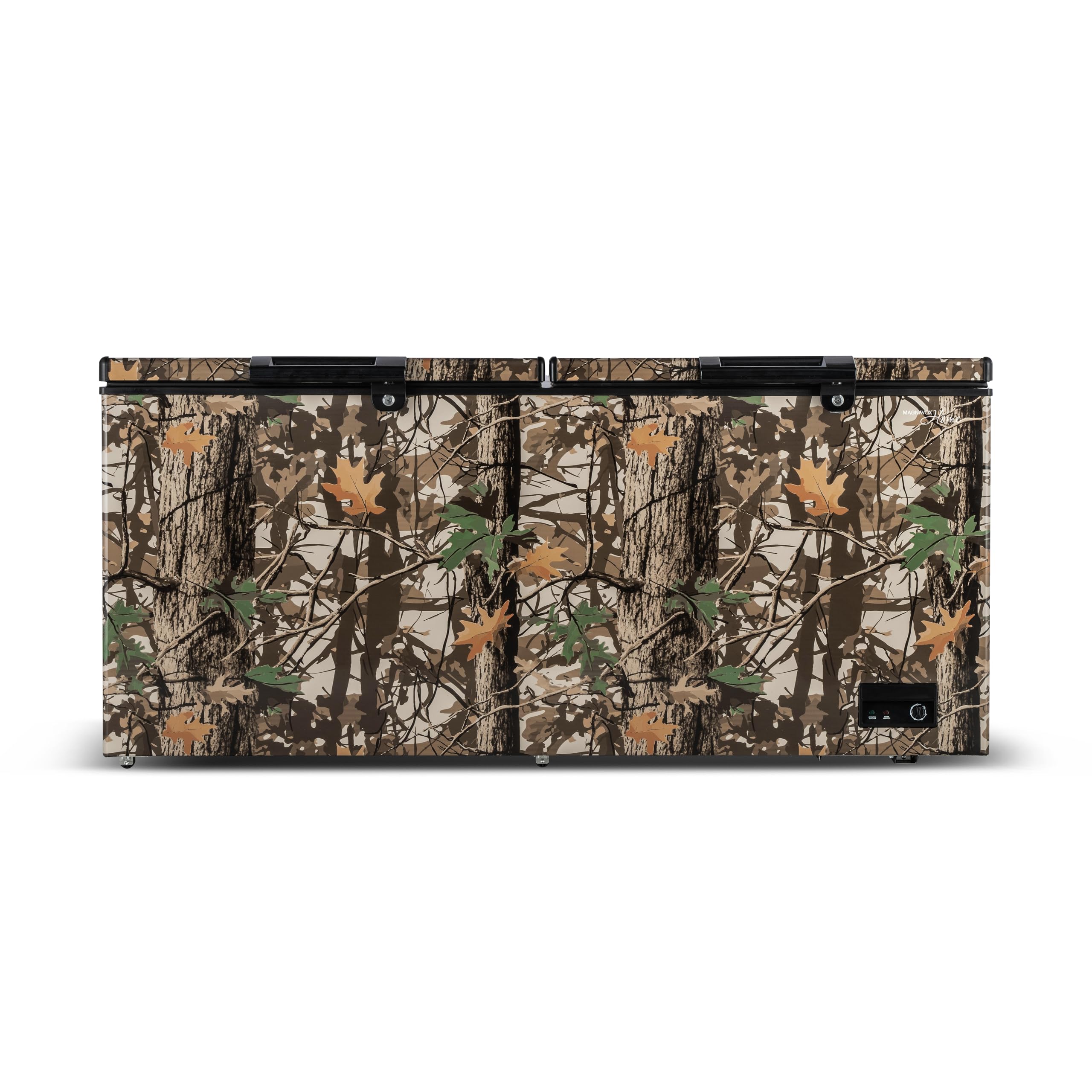 MAGNAVOX HOME 20.9 cu ft Double Door LID Garage-Ready Chest Freezer-CAMOUFLAGE, Vinyl-Coated Baskets, Space-Saving Flat Back, Stay-Open, Front-Access Drain, for Storage, Hunting, Large Family | Fridge.com