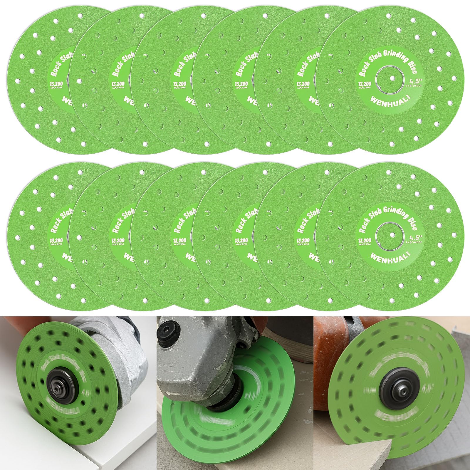 WENHUALI 4.5" Diamond Rock Slab Grinding Disc Set, 12 Pcs Ultra-Thin Multi-Pore Cutting Blades with 7/8" Arbor for Tile, Glass, Marble, Compatible with Angle Grinder & Diamond Saw Blades