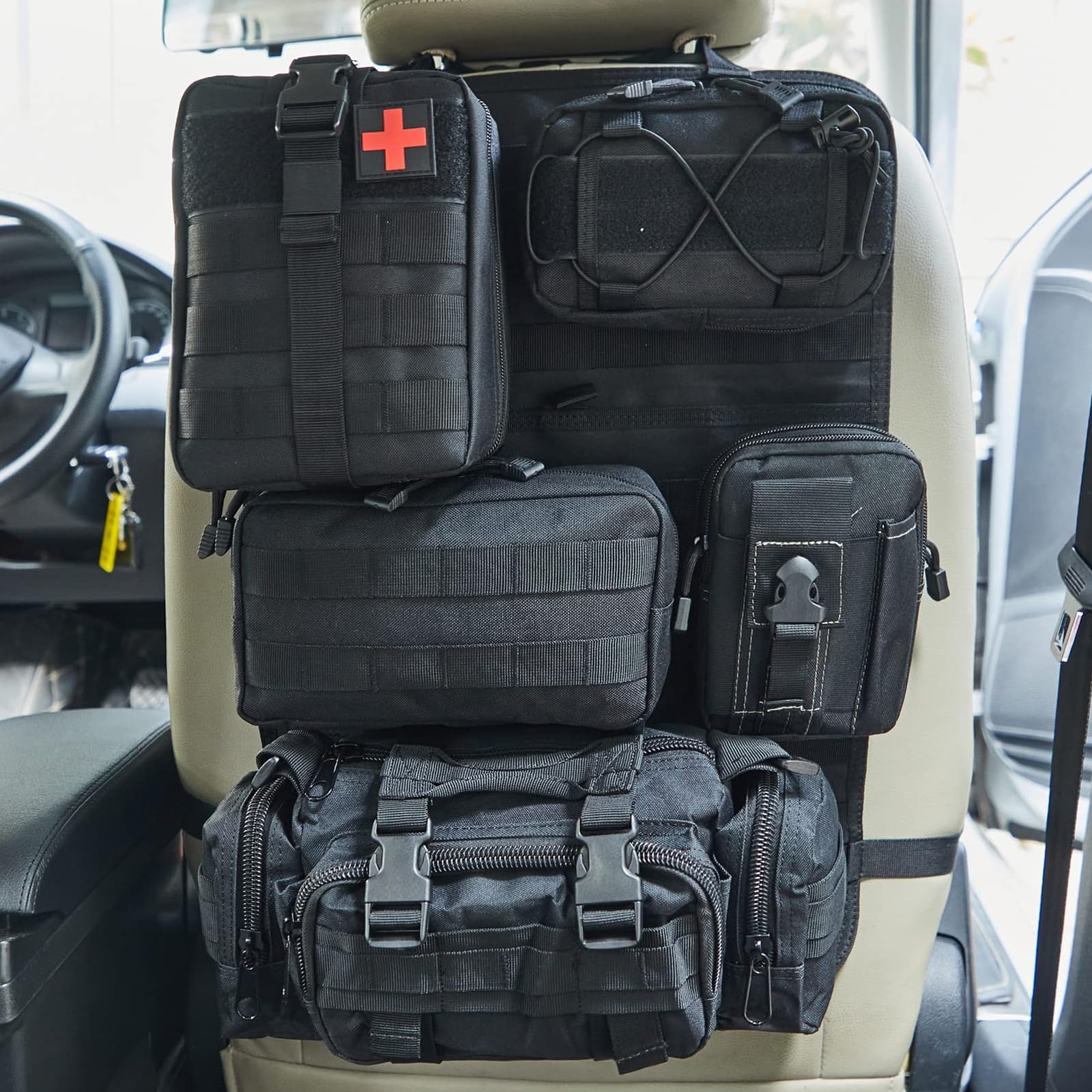 Taktischer LKW-Organizer für Rücksitz, Aufbewahrungstasche, Molle-Panels für Fahrzeuge, Auto und SUV, Schwarz, 6 Stück