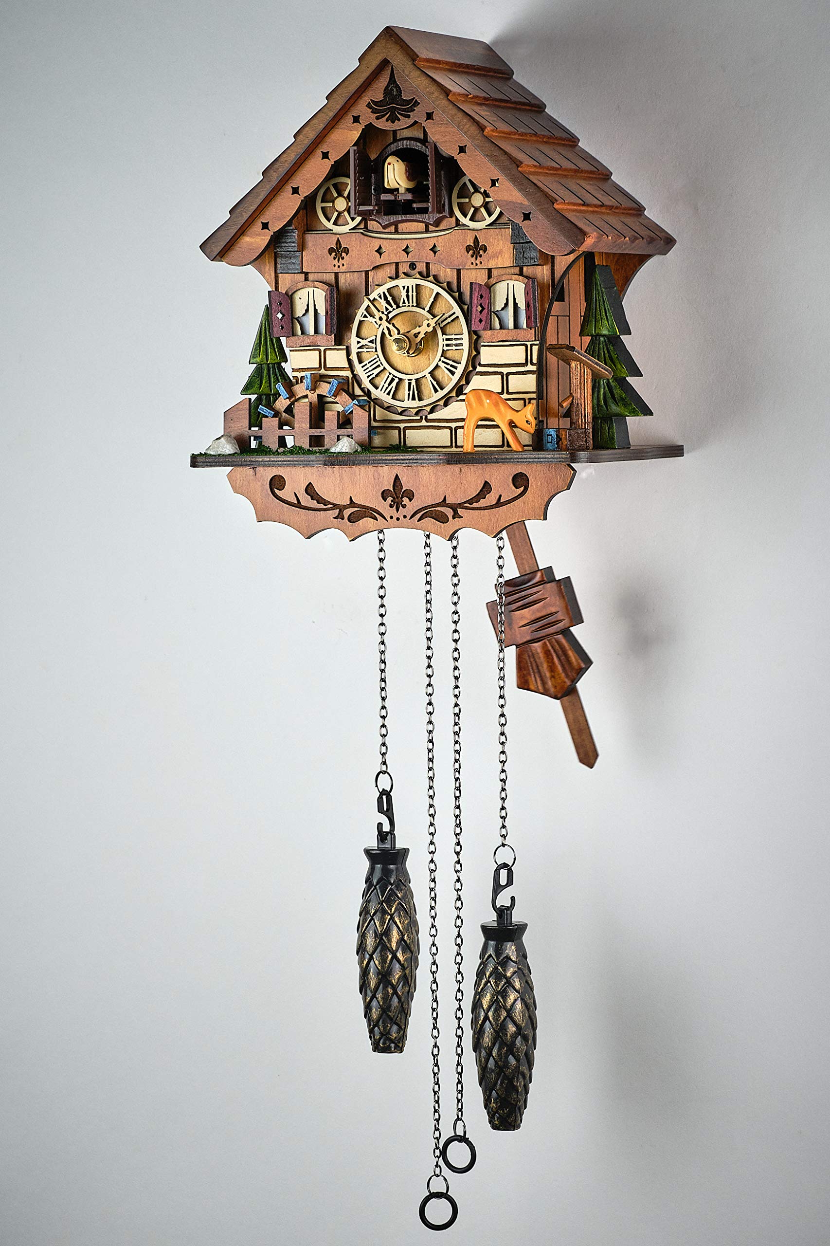 60840000 - Orologio a cuculo, in vero legno, alimentato a batteria, per la casa della foresta nera, 23 cm