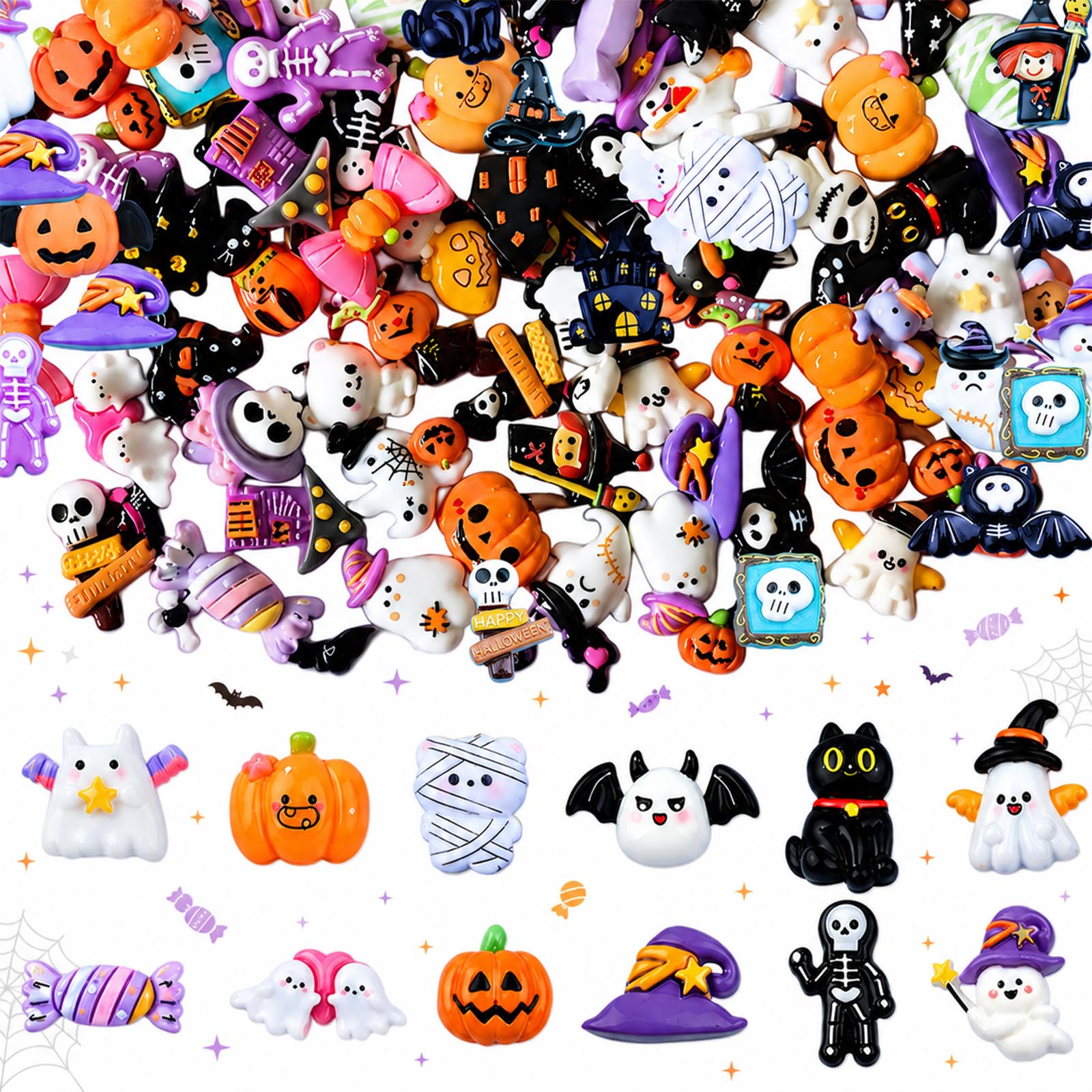 Gorvalin 100 Pcs Halloween Resin Embellishments Charms