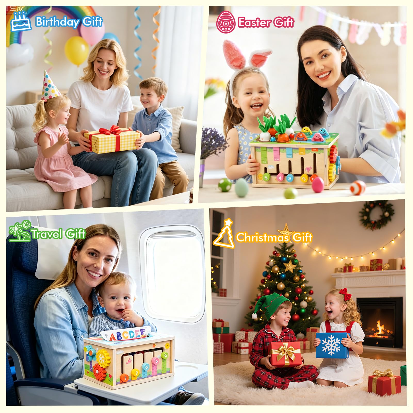 LZDMY Giochi Montessori Bambino 6-18 Mesi, 6 in 1 Scatola Fazzoletti Montessori Bambini 1 2 Anno Bambina,Cubo Multiattivita Legno, Giocattoli Educativi Sensoriali, Giochi Pesca, Giochi Neonato Regalo