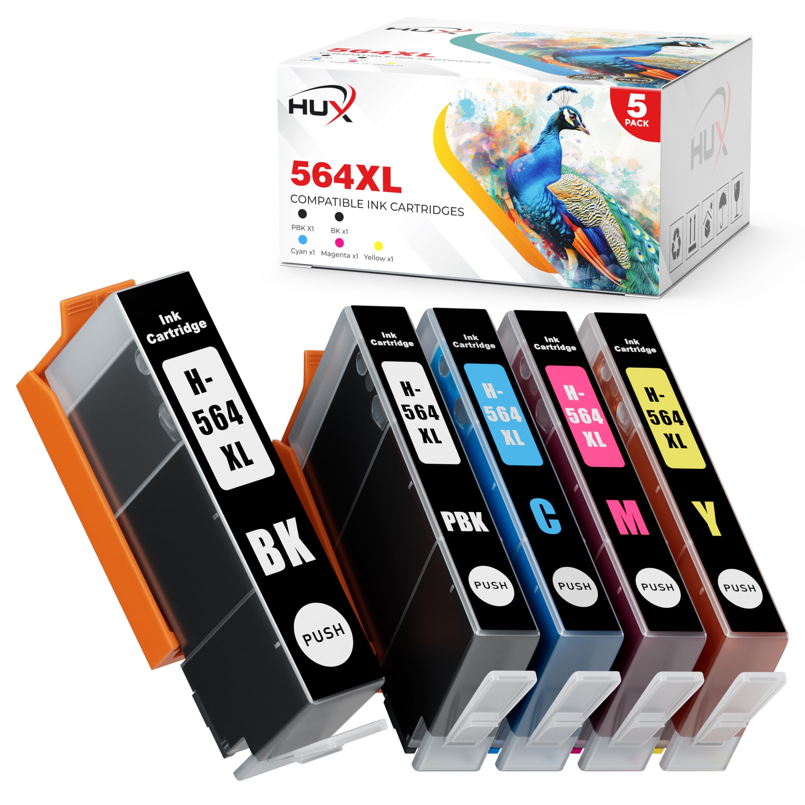 HUX Compatible Ink Cartridge Replacement for HP 564XL 564 XL Compatible with DeskJet 3520 3522 Officejet 4620 Photosmart 5520 6510 7520 7525 Printer (