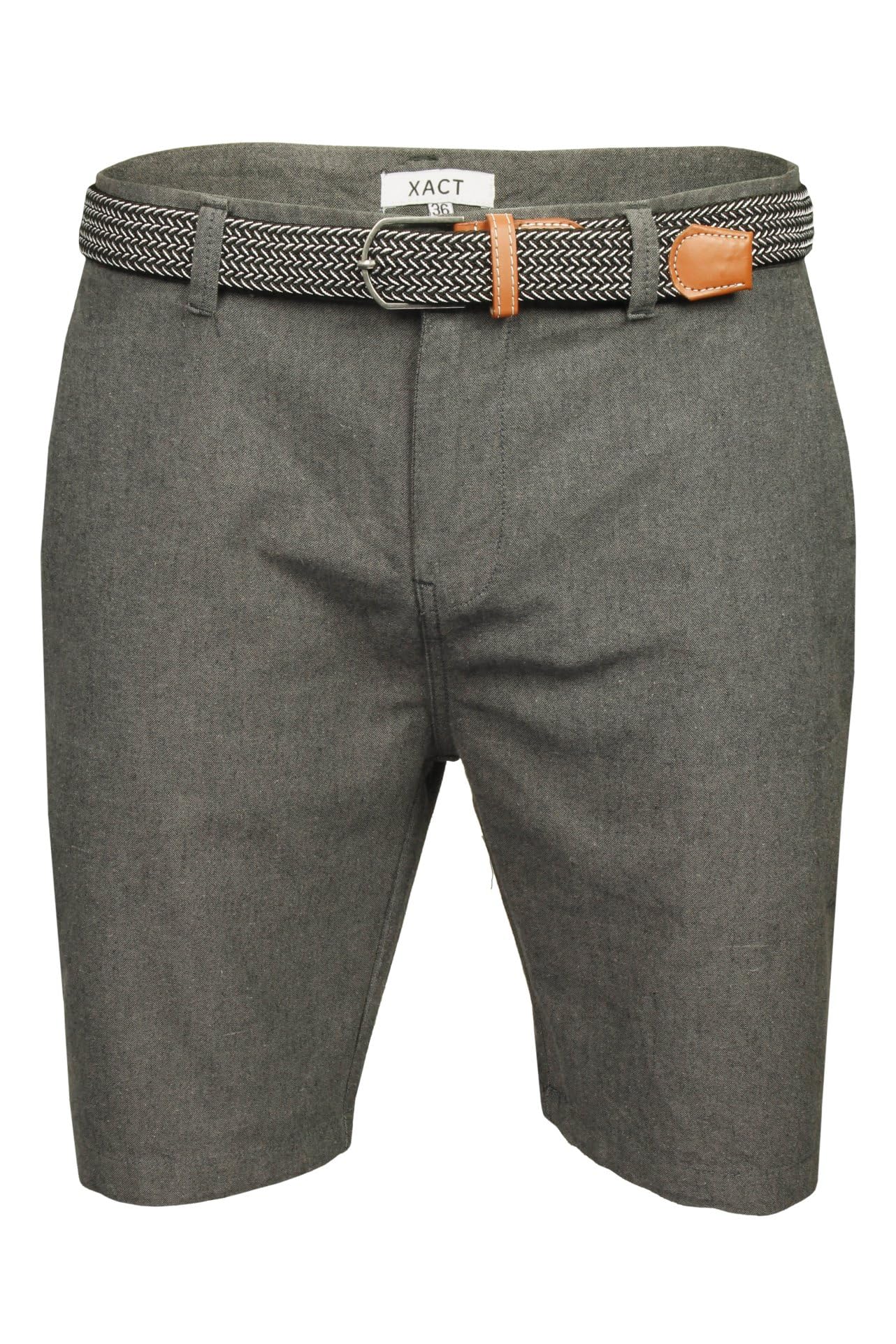Xact Men's Oxford Charcoal Cotton Oxford Chino Shorts With Belt, Regular Fit (Oxford Charcoal) 34