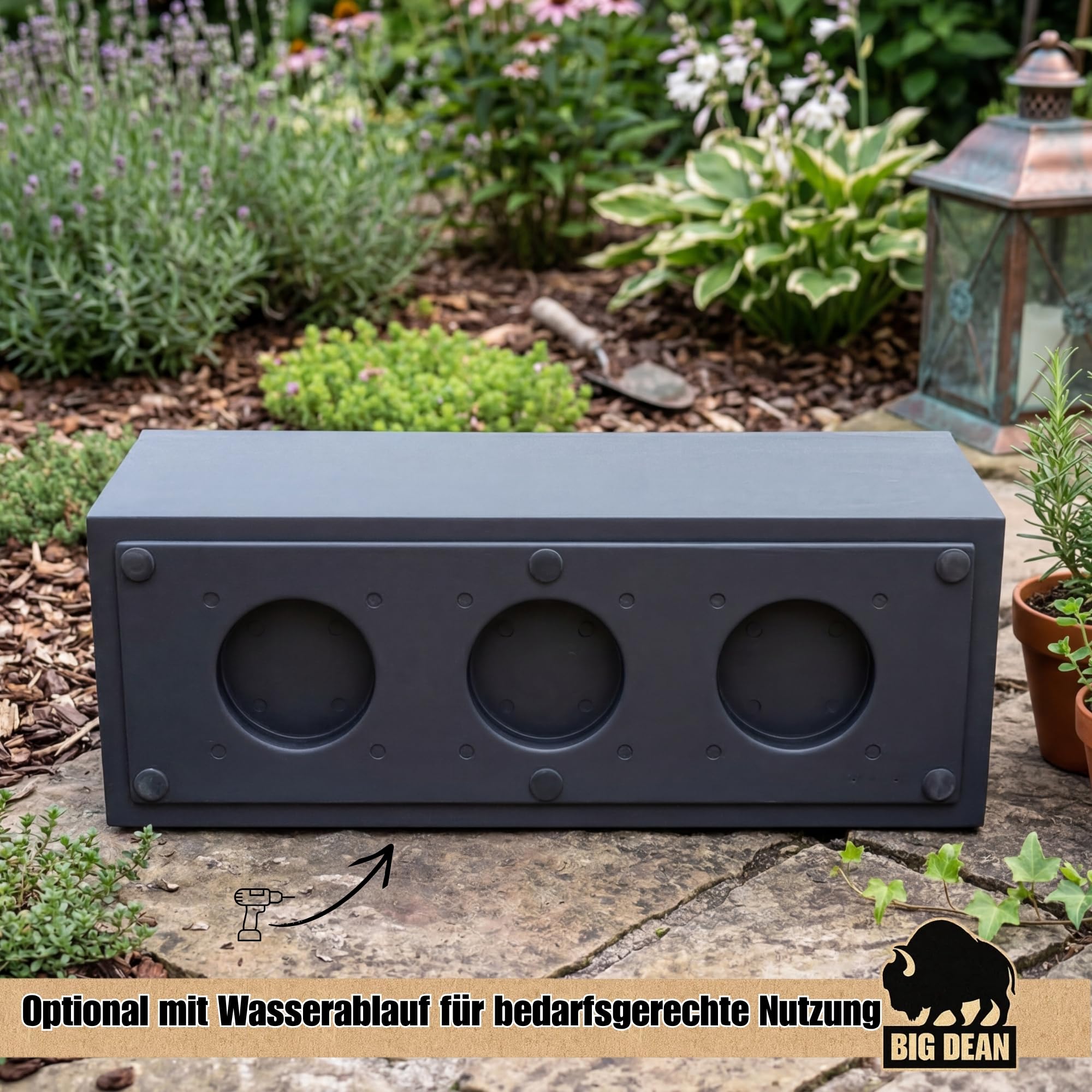 BigDean Pflanzkübel Vulkano 72L rechteckig Blumenkasten + Wasserspeicher | Kübel mit Wasserspeicher, Balkon Terrasse, Blumenkübel (Anthrazit)