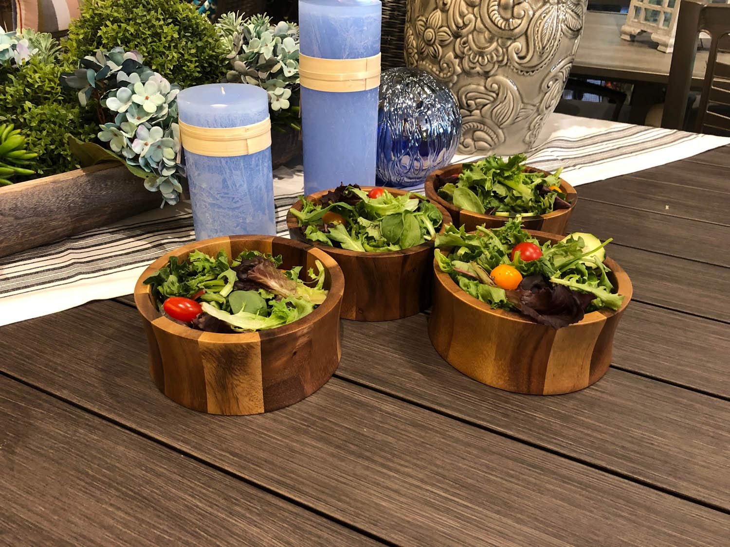 Kalmar Home Set de 4 Cuencos Individuales para Ensalada, 6 Pulgadas, Hecho de Madera de Acacia