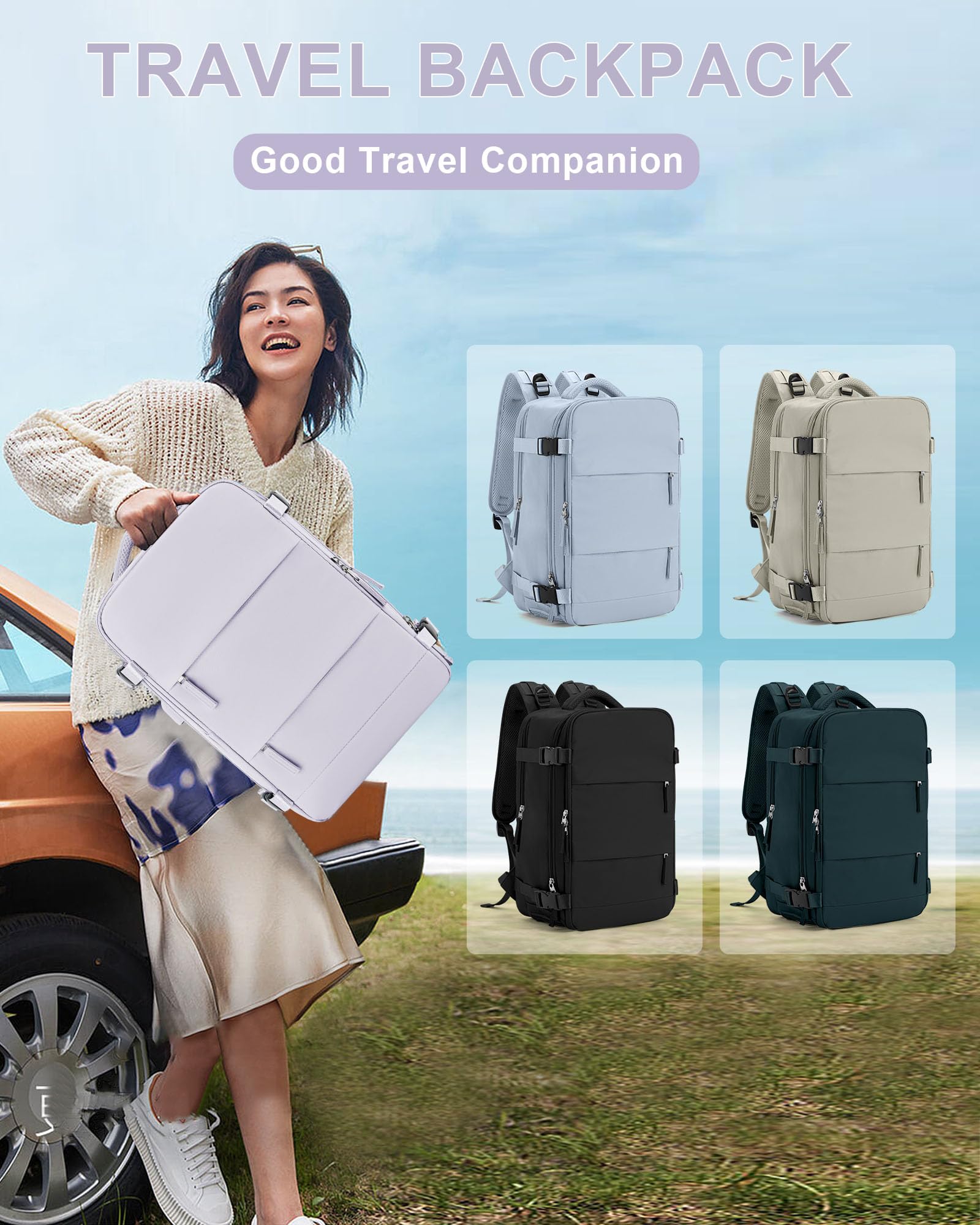 BJLFS Borse da Cabina per Ryanair 40x20x25 Zaino sottovuoto da viaggio Bagaglio a Mano con compressione sottovuoto,Zaino Easyjet 45x36x20,Zaini Casual per laptop da 14 pollici per scuola