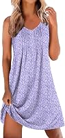 Ekouaer Women's Sleeveless V-Neck Pleated Nightgown - Soft Stretchy Tank Sleep Shirt Chemise for Comfort & Lounge