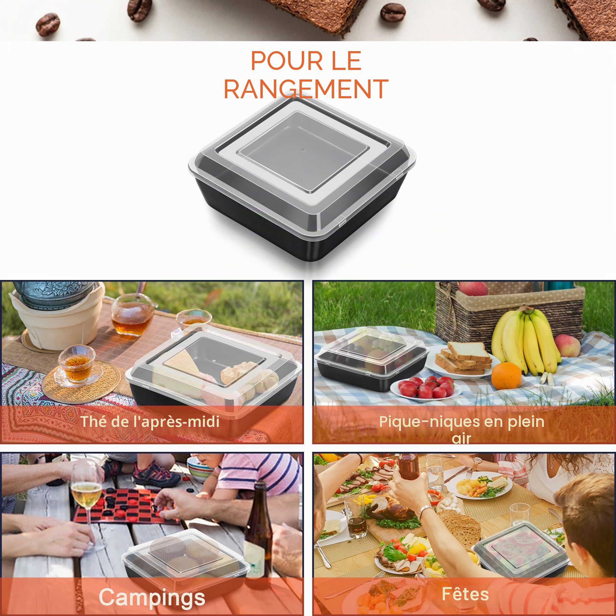 Joyfair Moule à gâteau carré de 20 cm en acier inoxydable anti-adhésif avec couvercle, idéal pour rôtir et stocker des brownies, lasagnes, fruits et restes, facile à démouler et à nettoyer, noir